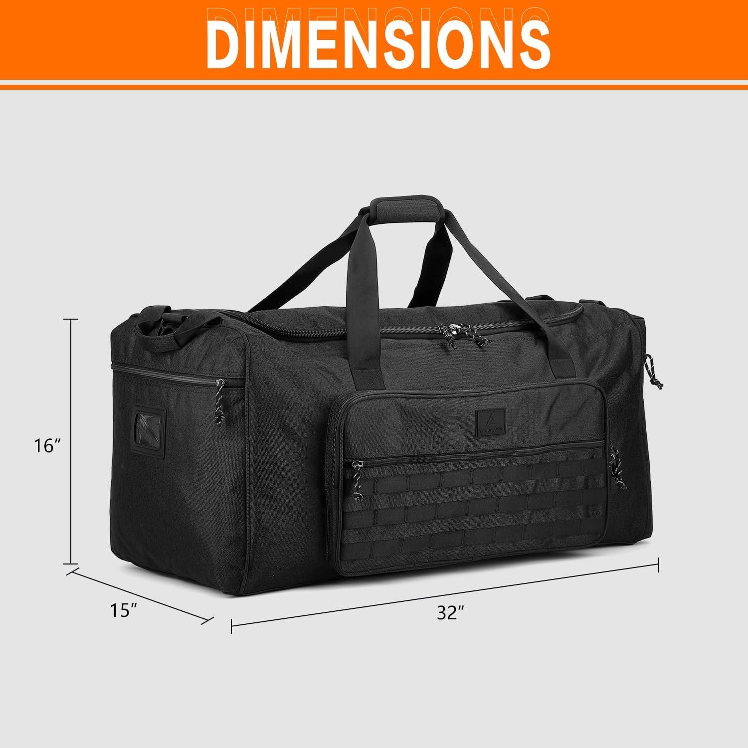 Bolsa de gimnasio táctica 125L negra unisex con compartimento para zapatos