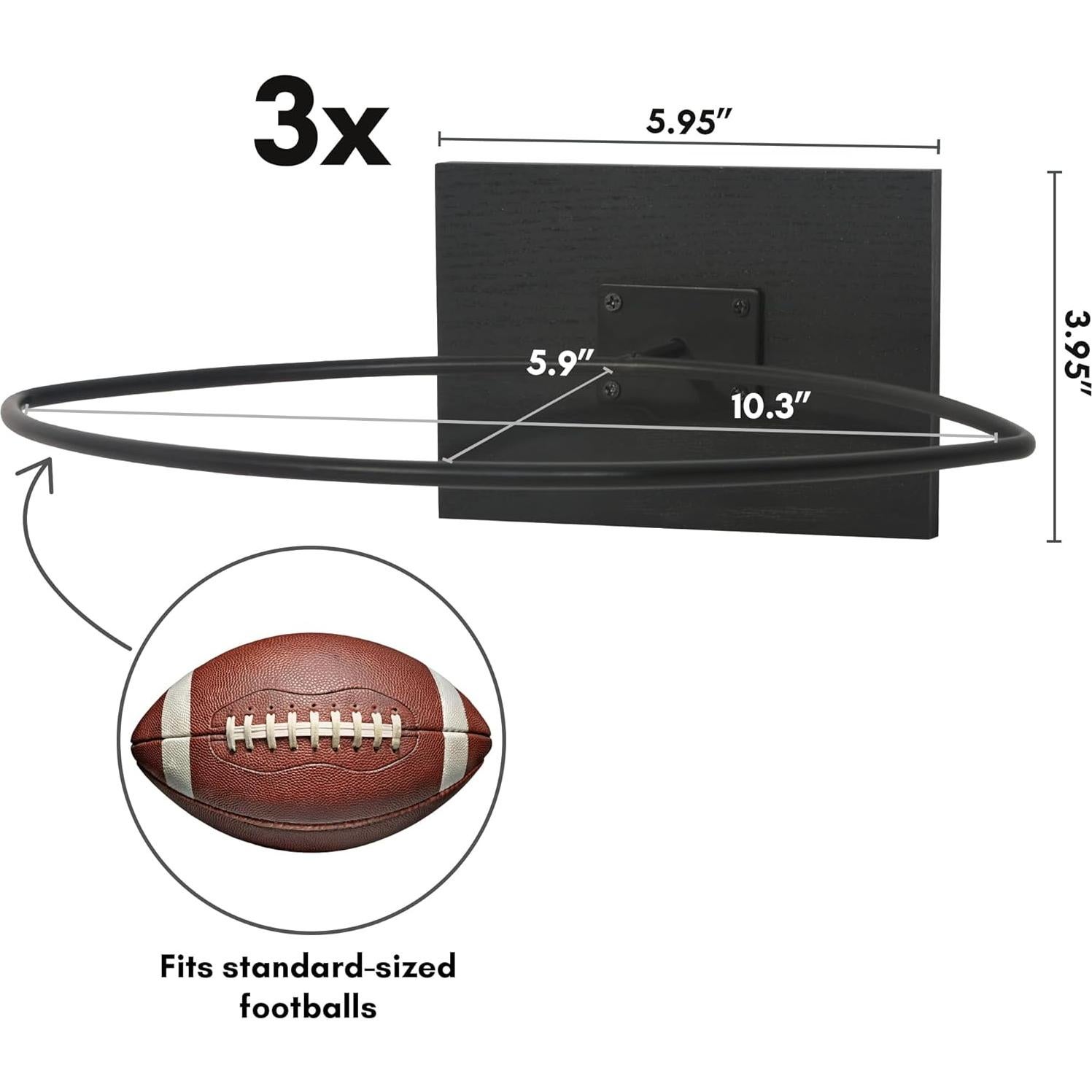 Exhibidor de Fútbol para Pared Americanflat Set de 3 - Negro