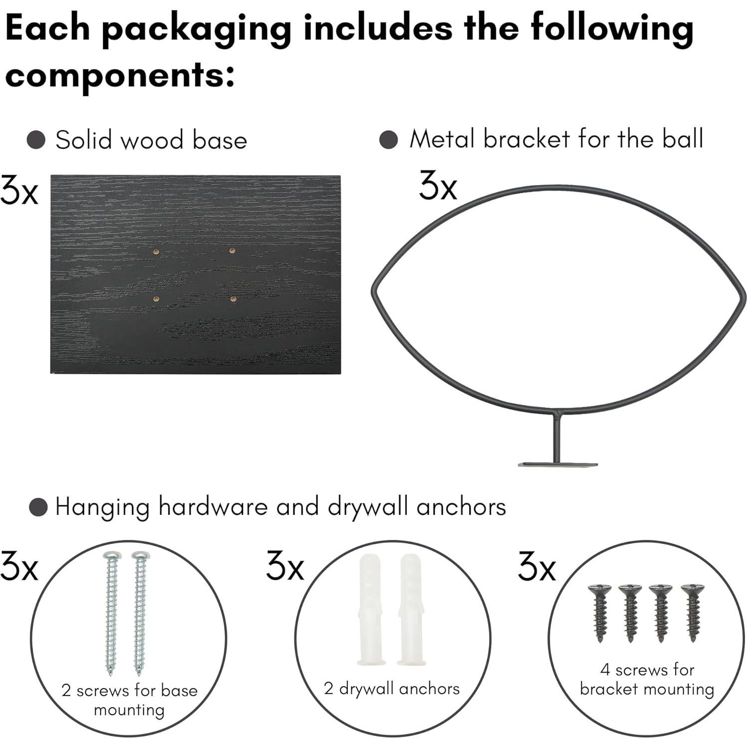 Exhibidor de Fútbol para Pared Americanflat Set de 3 - Negro