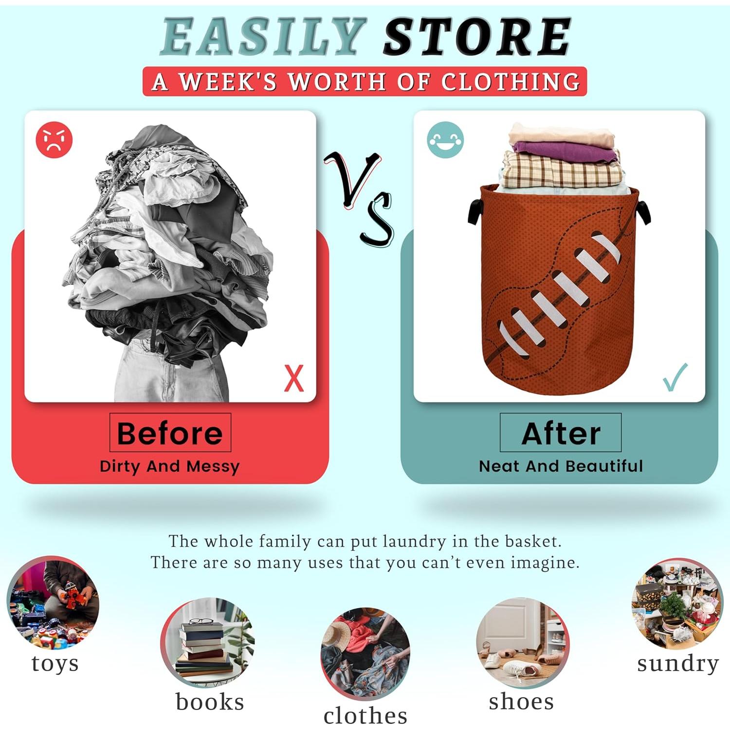 Cesta de Ropa Plegable SELIONLIKN 48x42 cm Balones Fútbol