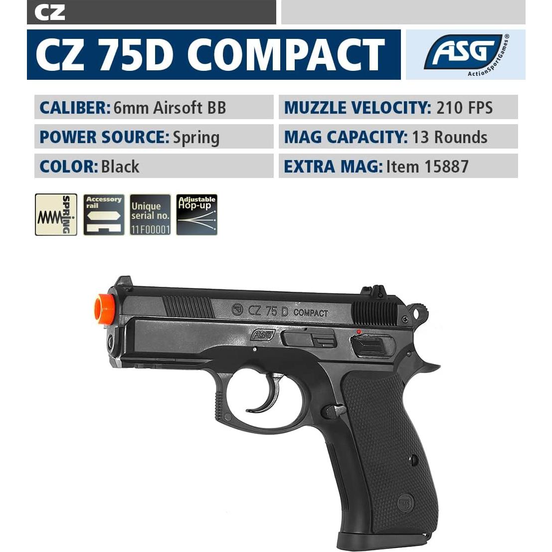 Pistola de Airsoft ASG CZ 75D Compacto 6mm Resorte