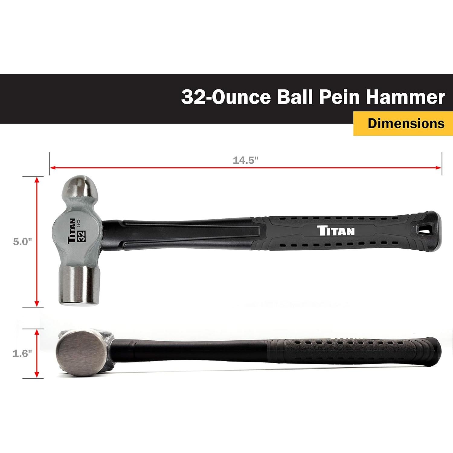 Martillo de bola Titan 63024 1.20 kg, mango de fibra de vidrio