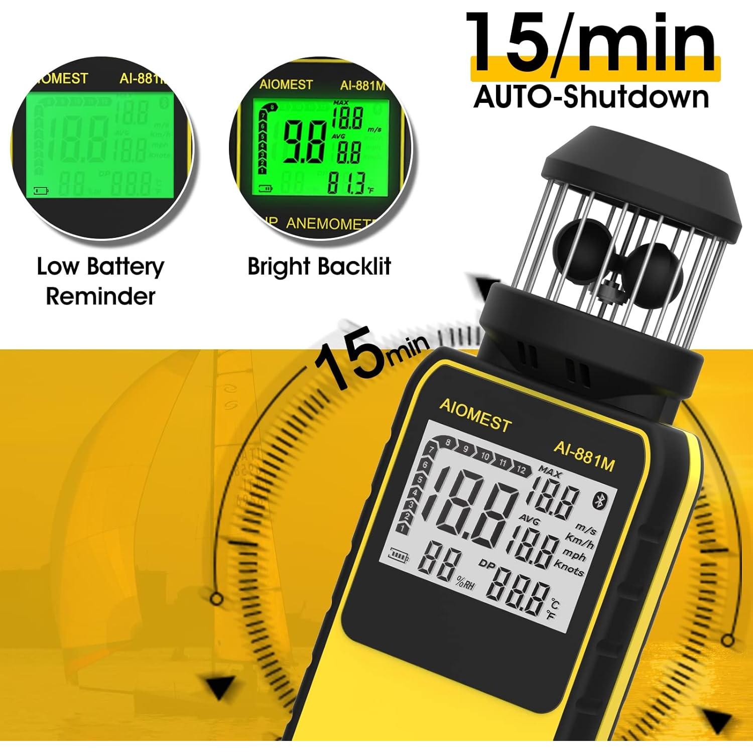 Anemómetro de copa AIOMEST AI-881M, digital, 0.7-42m/s