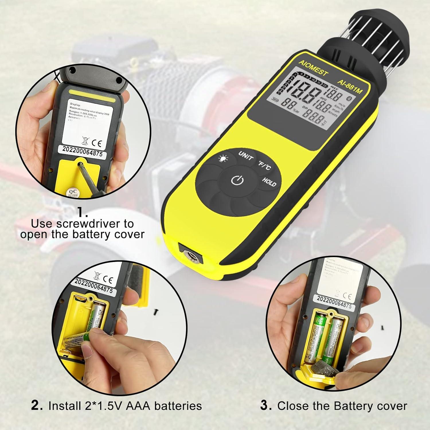 Anemómetro de copa AIOMEST AI-881M, digital, 0.7-42m/s