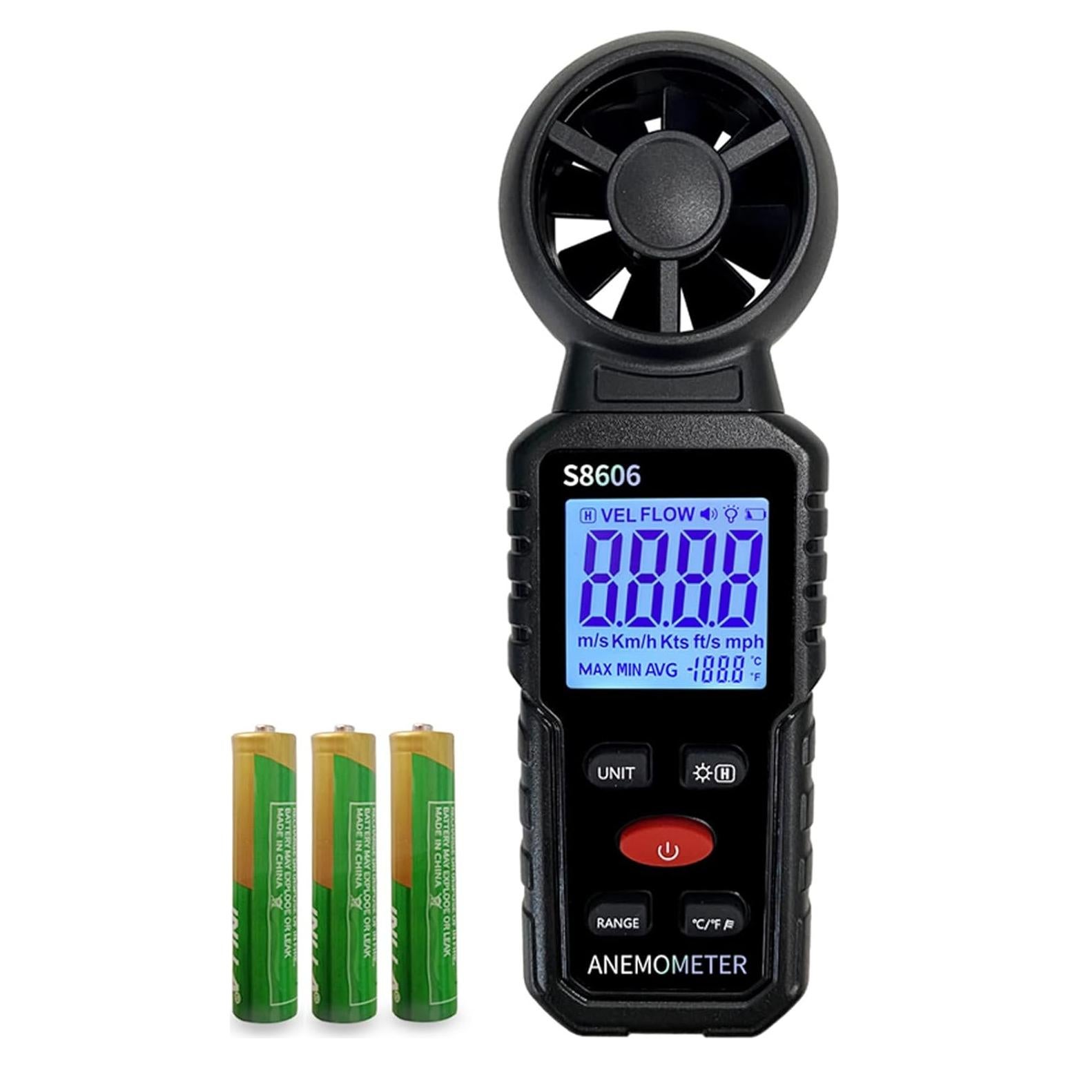 Anemómetro S8606 Portátil para Medir Velocidad del Viento y Temperatura