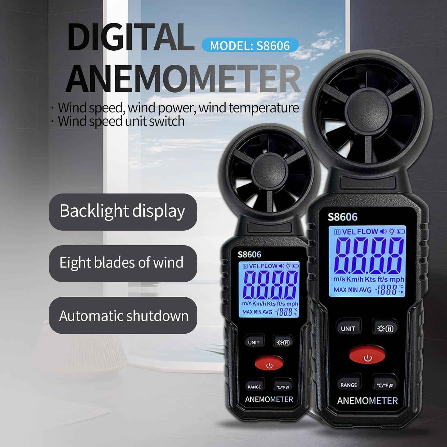 Anemómetro S8606 Portátil para Medir Velocidad del Viento y Temperatura