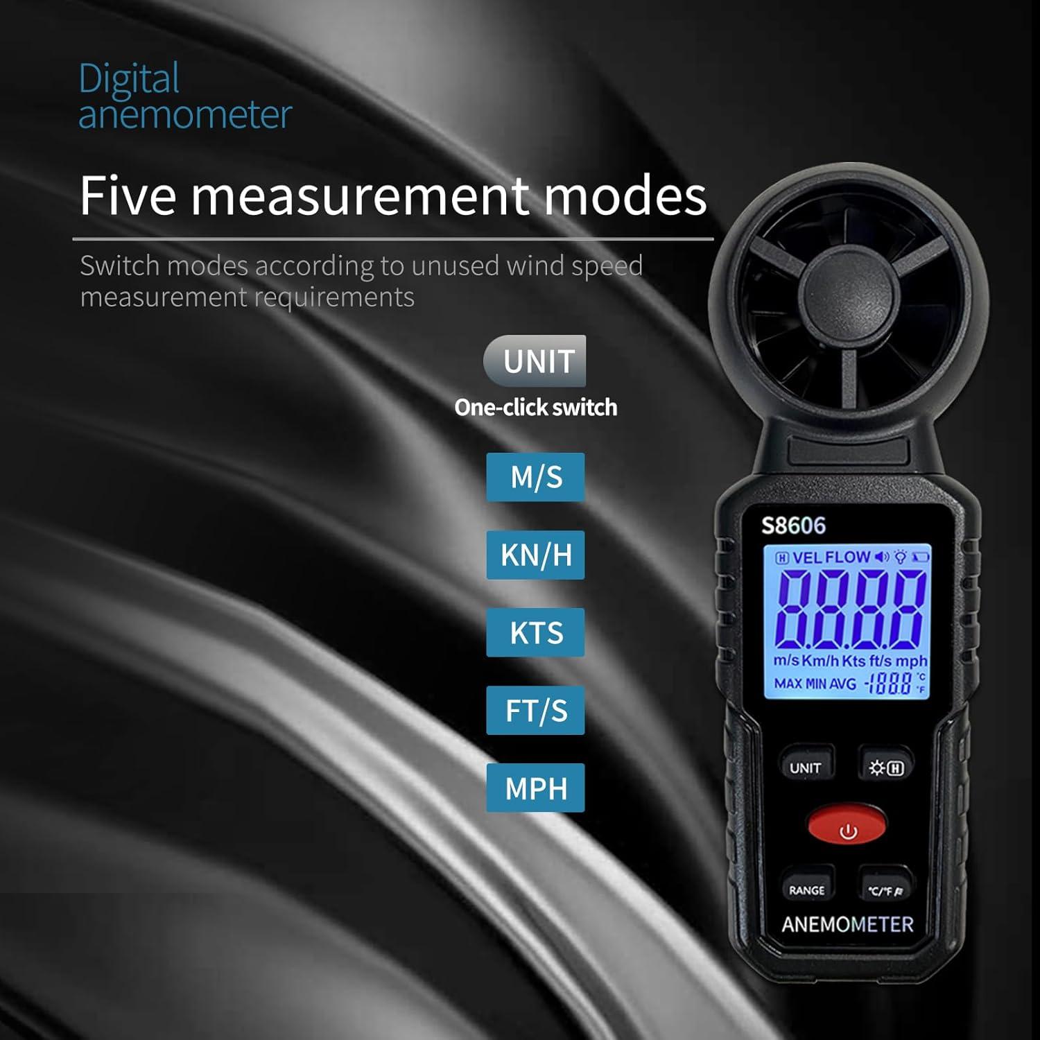 Anemómetro S8606 Portátil para Medir Velocidad del Viento y Temperatura