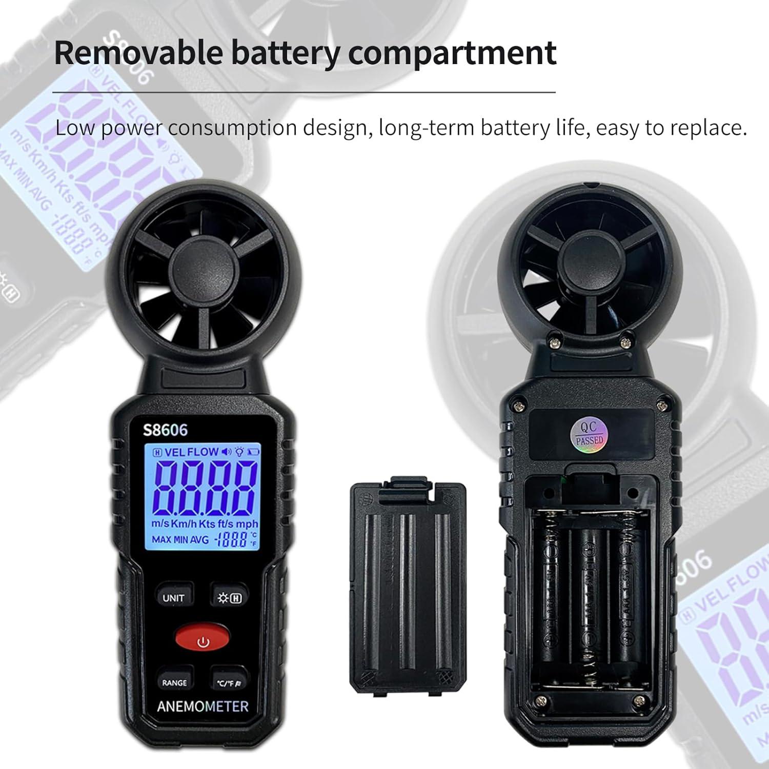 Anemómetro S8606 Portátil para Medir Velocidad del Viento y Temperatura