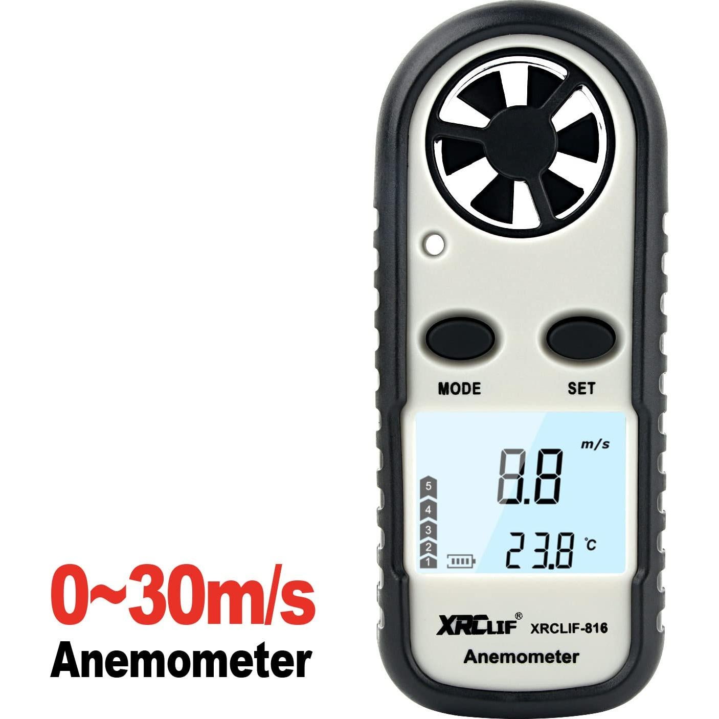 Anemómetro Digital XRCLIF de Mano con Termómetro - 0-30 m/s
