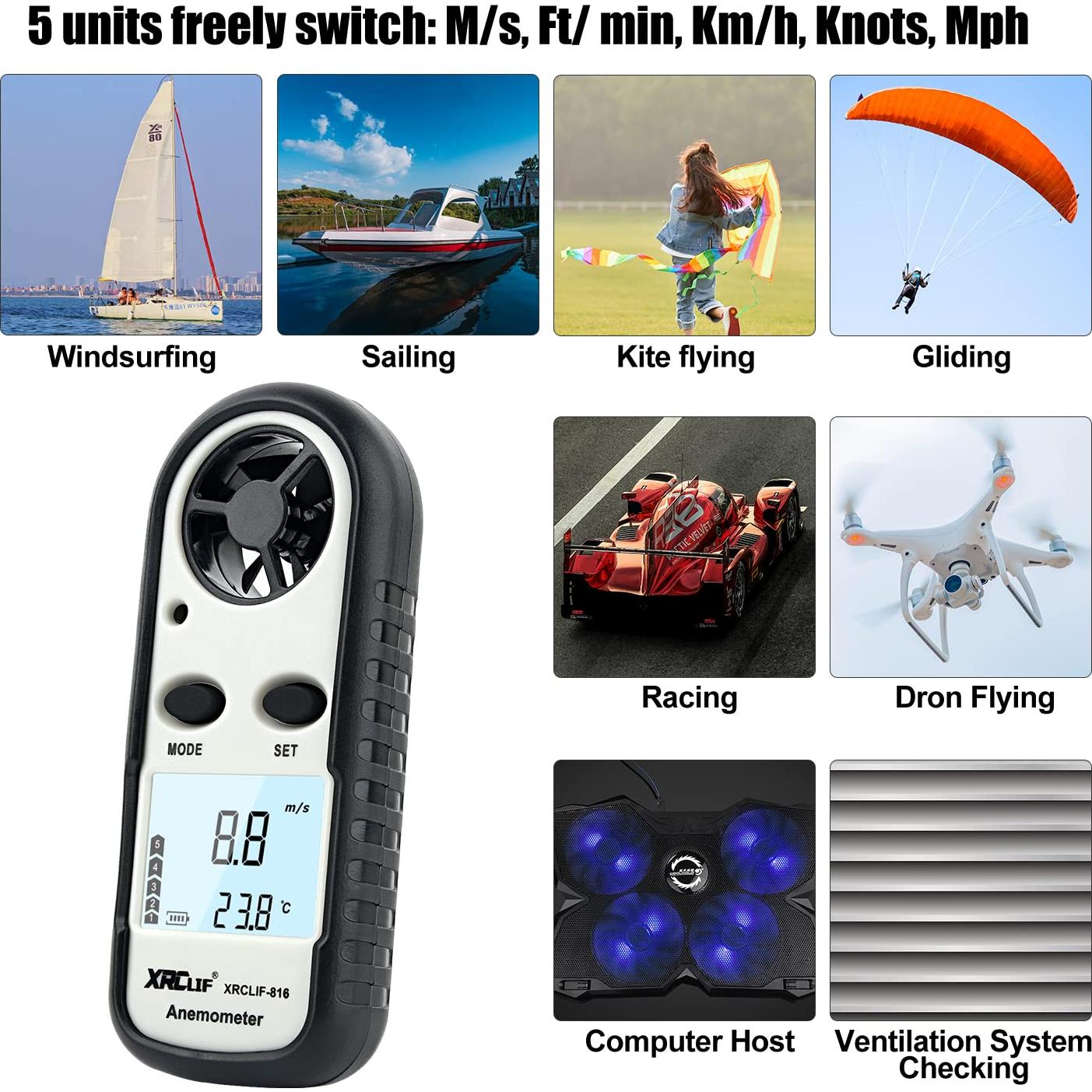 Anemómetro Digital XRCLIF de Mano con Termómetro - 0-30 m/s