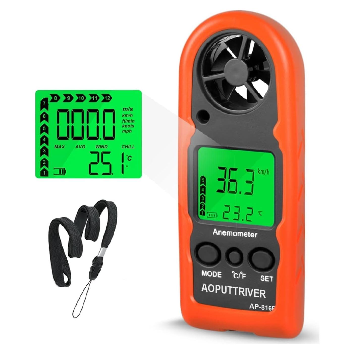 Anemómetro Digital AOPUTTRIVER AP-816B, Mini Medidor de Viento