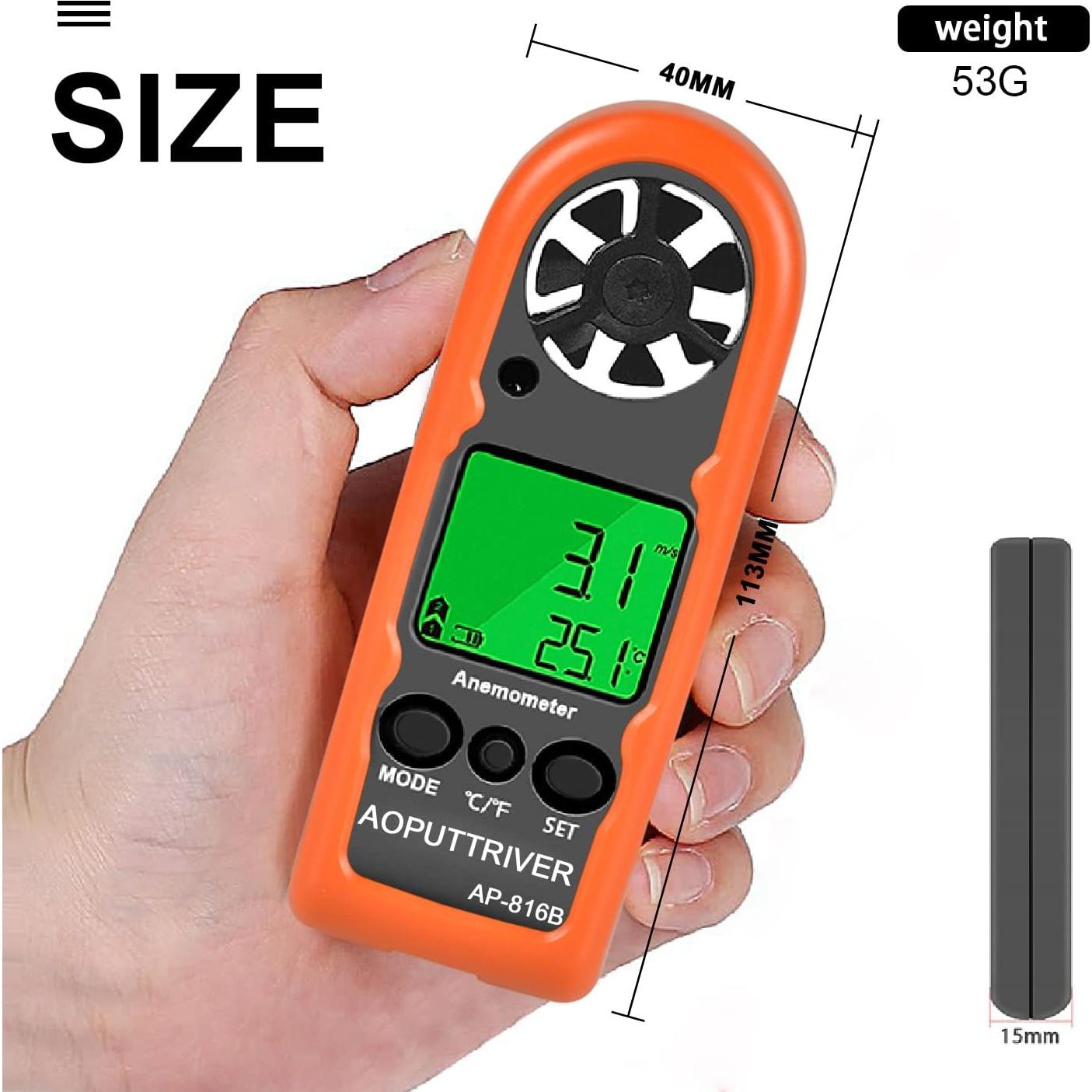 Anemómetro Digital AOPUTTRIVER AP-816B, Mini Medidor de Viento