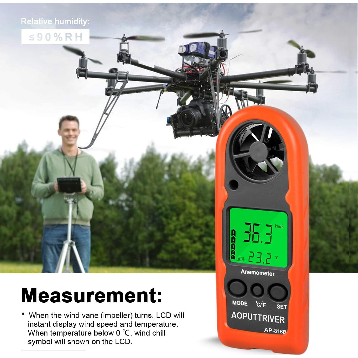 Anemómetro Digital AOPUTTRIVER AP-816B, Mini Medidor de Viento