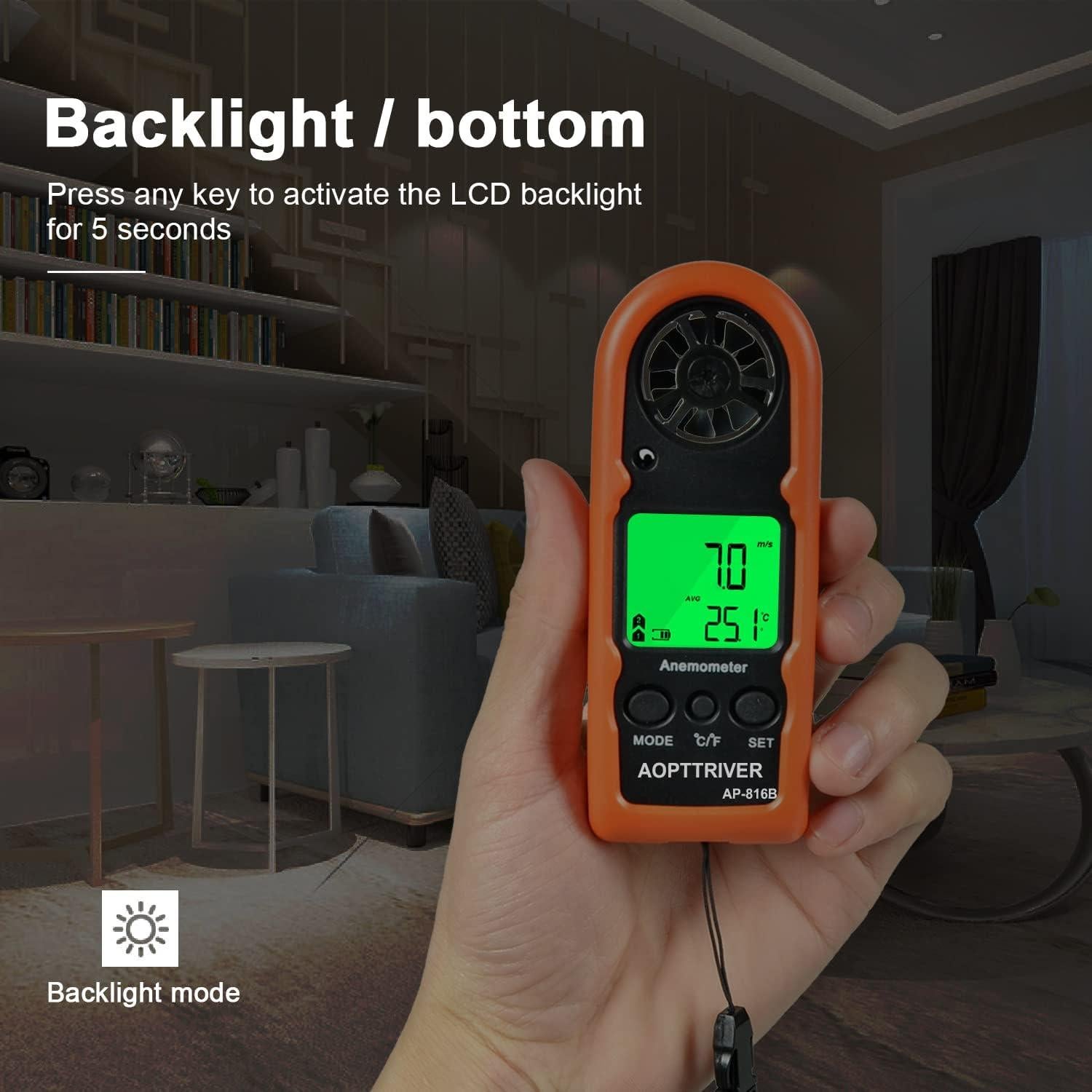 Anemómetro Digital AOPUTTRIVER AP-816B, Mini Medidor de Viento