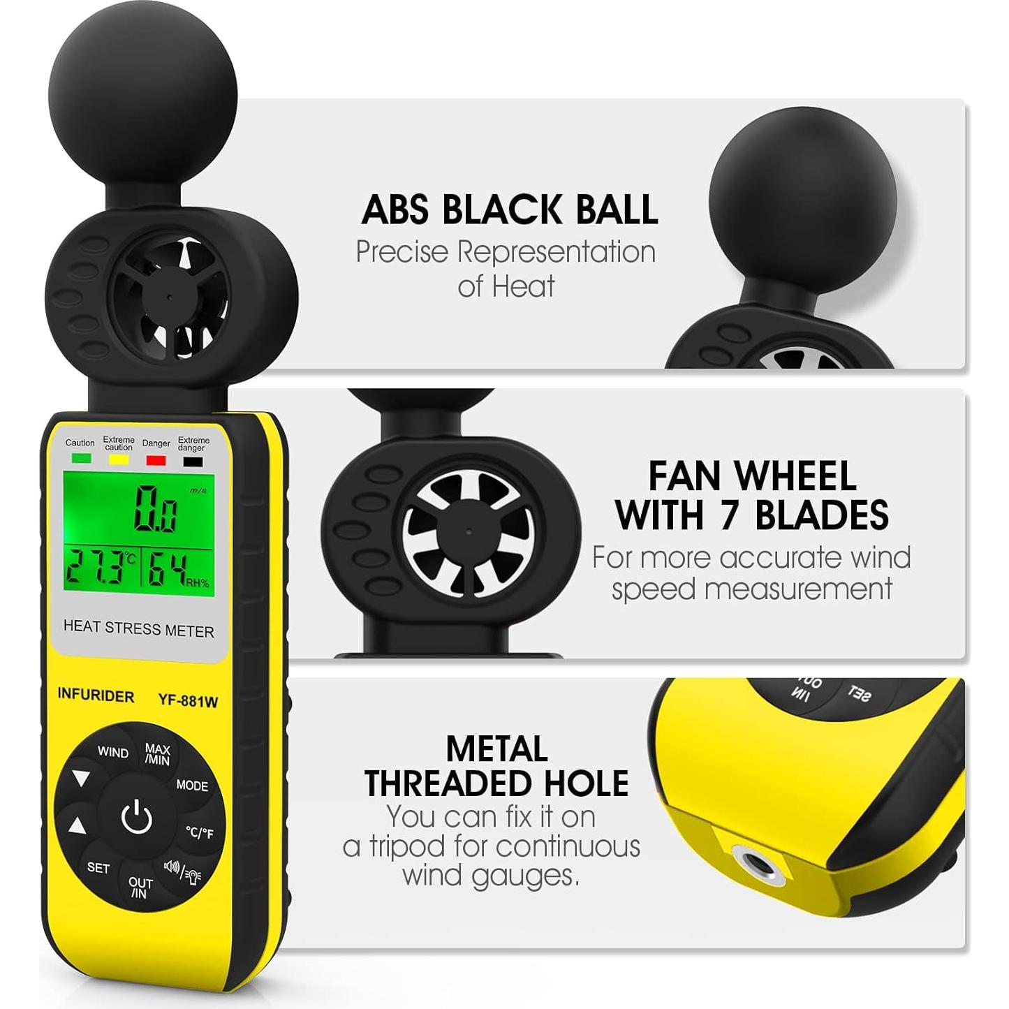 Anemómetro Digital Multifuncional INFURIDER - Velocidad Viento, WBGT