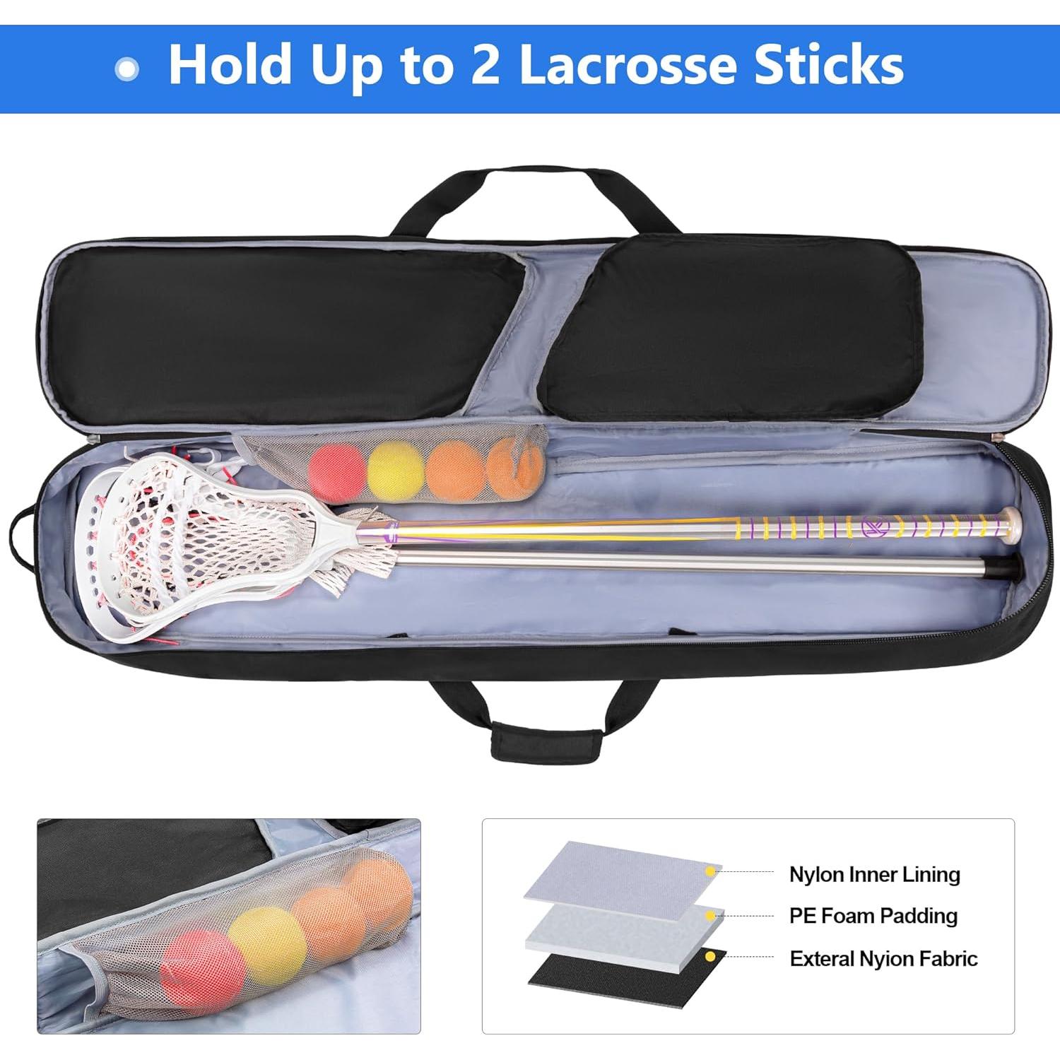 Bolsa de Lacrosse DSLEAF para 2 Palos y Zapatos Acolchada