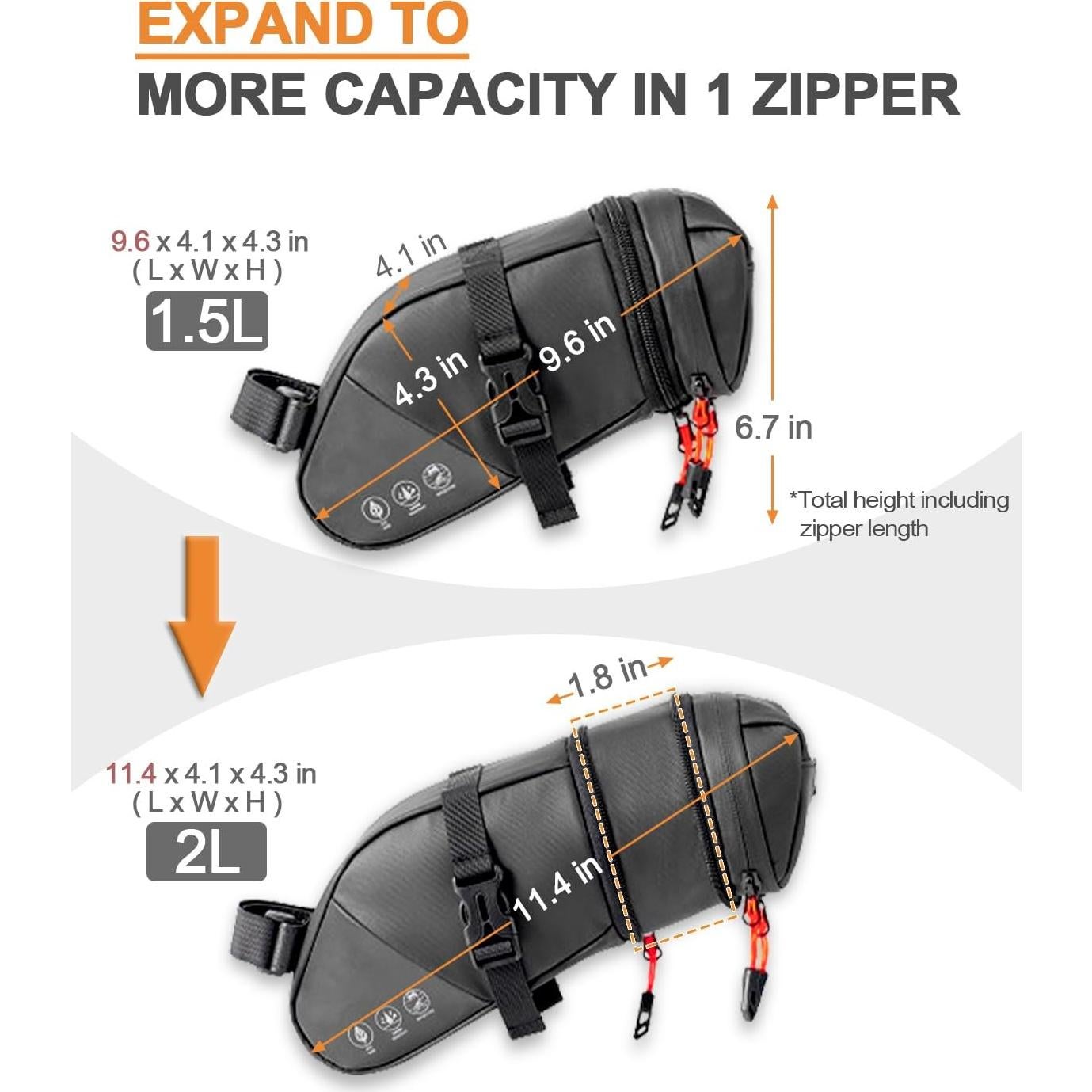 Bolsa de Silla de Bicicleta Danuosie Expandible Impermeable 2L