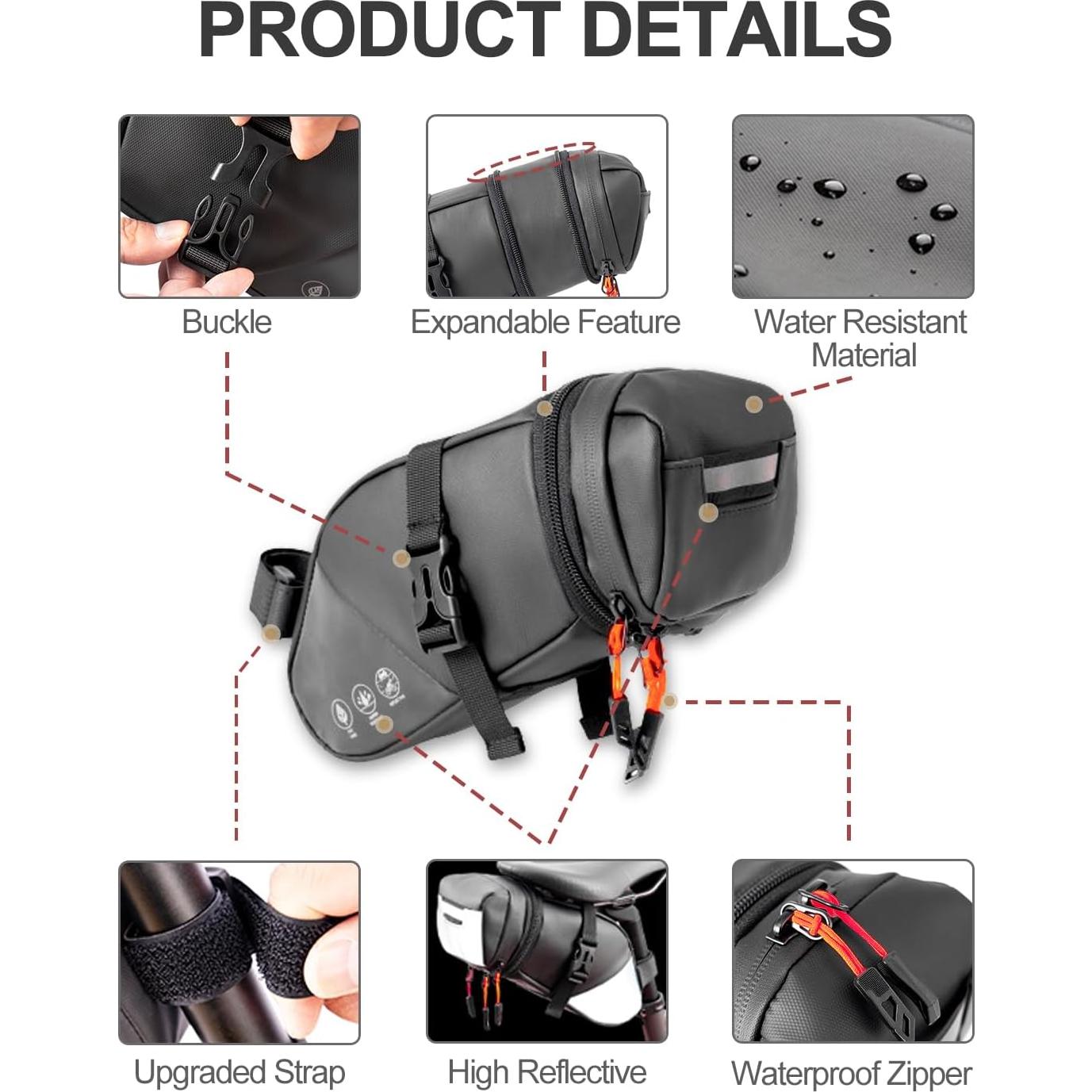 Bolsa de Silla de Bicicleta Danuosie Expandible Impermeable 2L