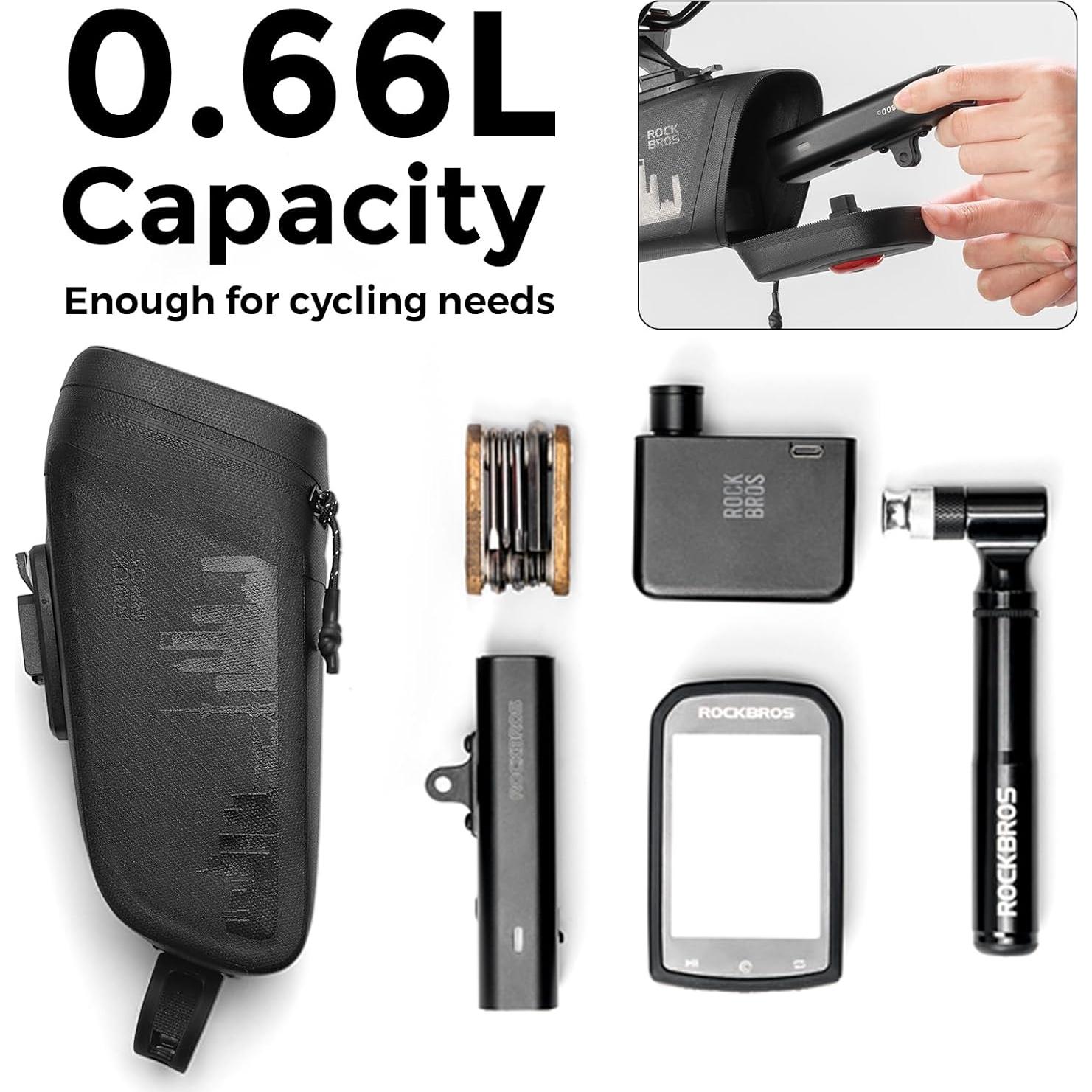 Bolsa de Sillín ROCKBROS 0.66L Impermeable con Luz Trasera