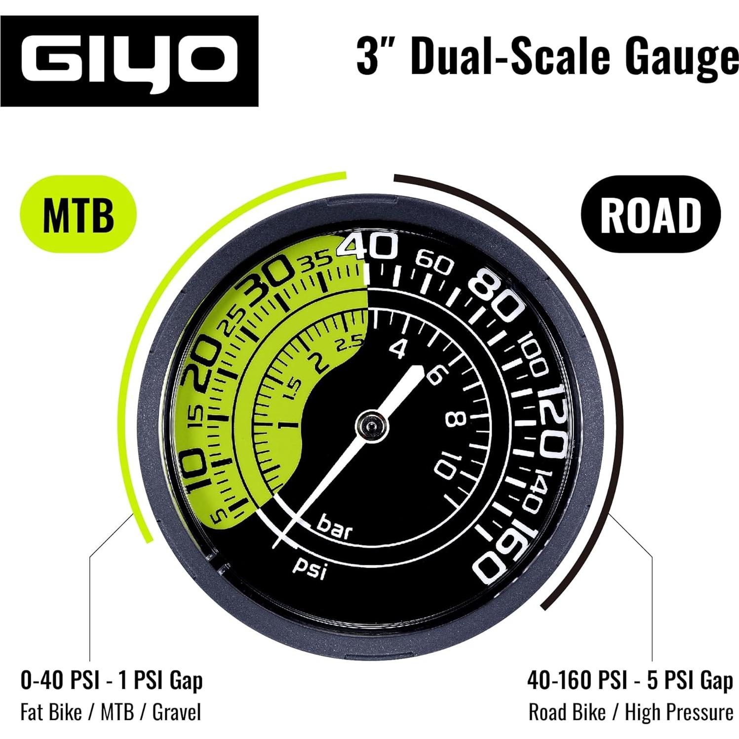 Bomba de Pie GIYO GF27 - Manómetro Doble Escala 3" - 160 PSI