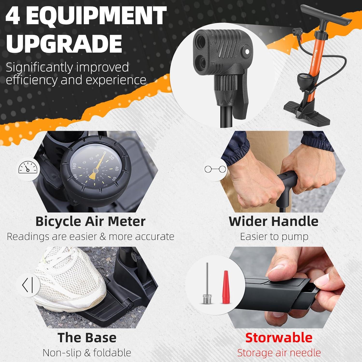 Bomba de Pie West Biking 160 Psi con Manómetro Naranja