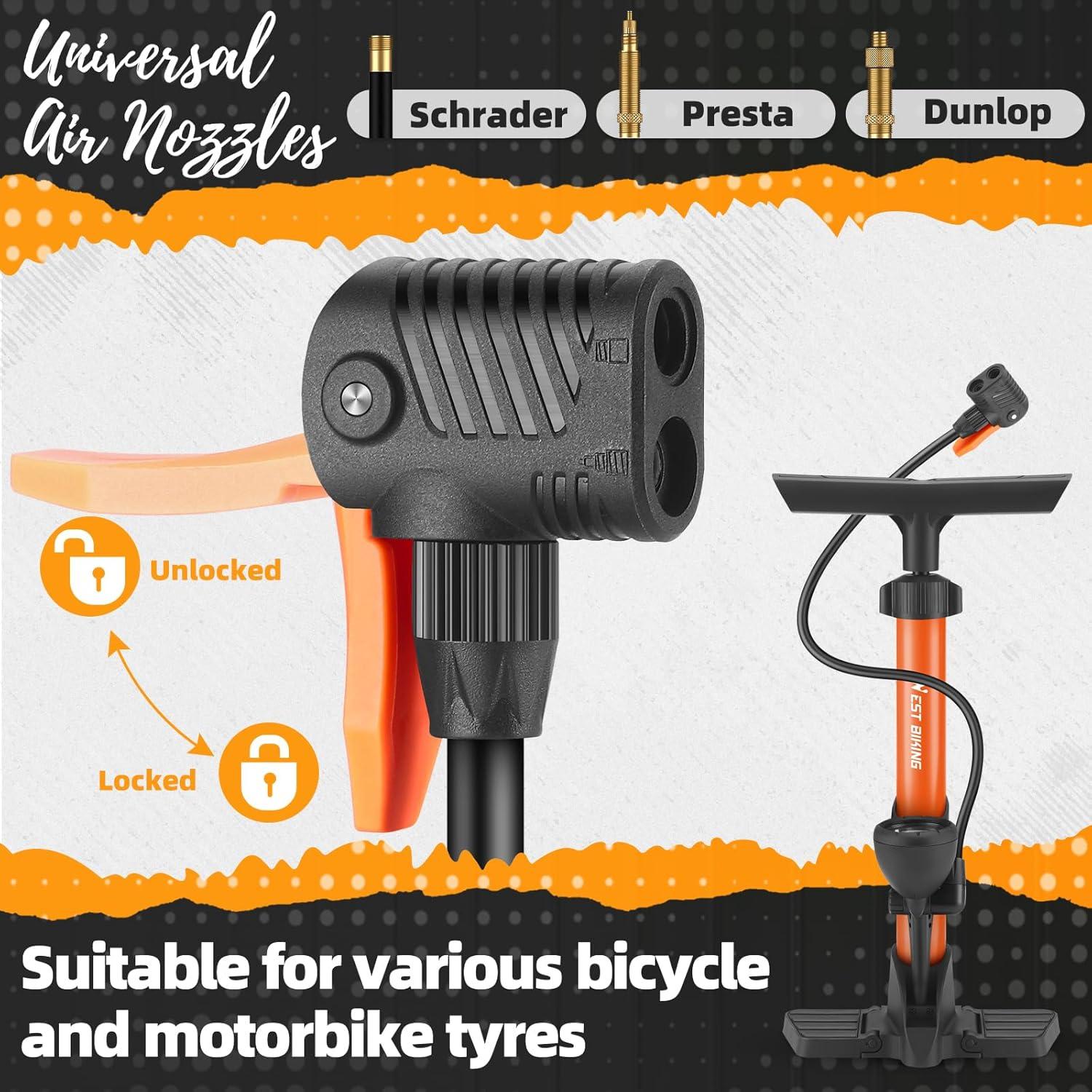 Bomba de Pie West Biking 160 Psi con Manómetro Naranja