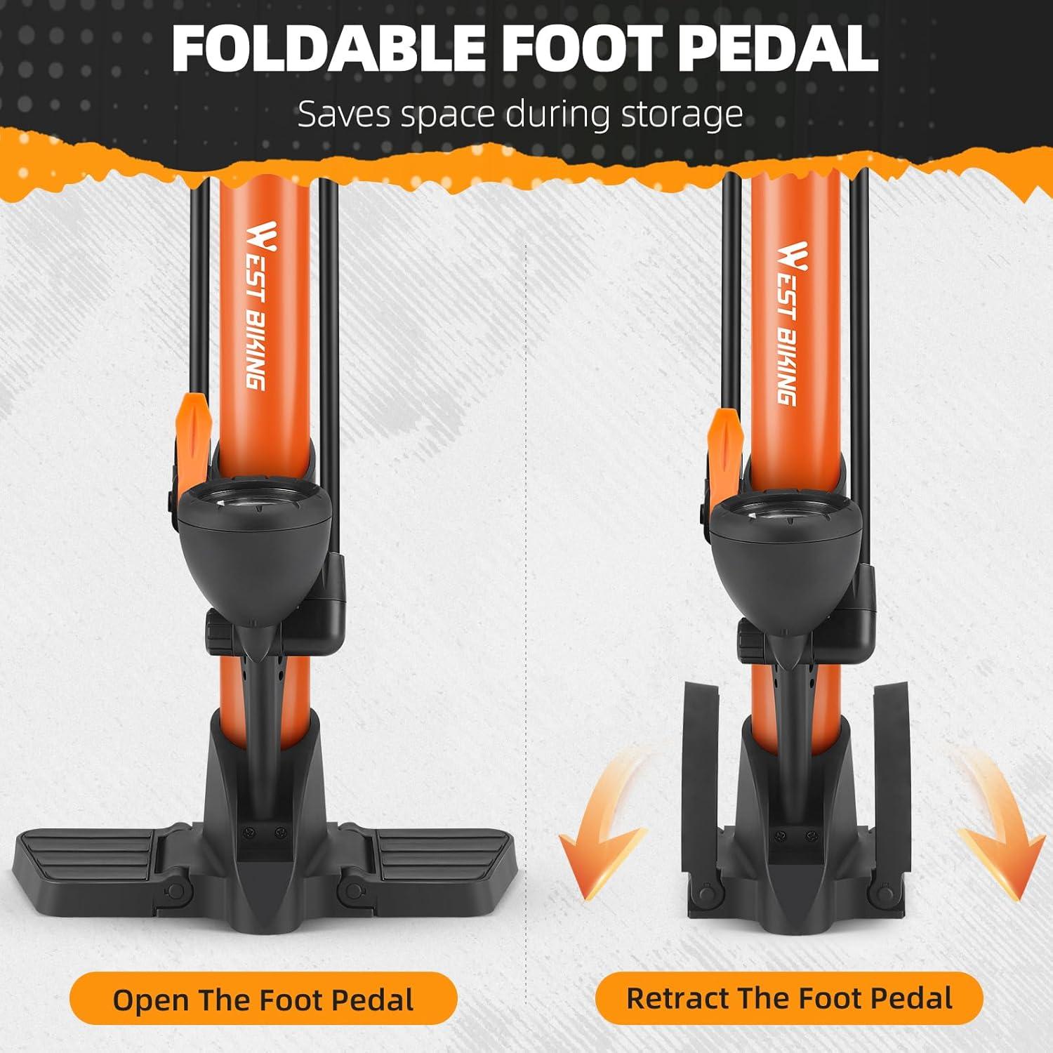 Bomba de Pie West Biking 160 Psi con Manómetro Naranja