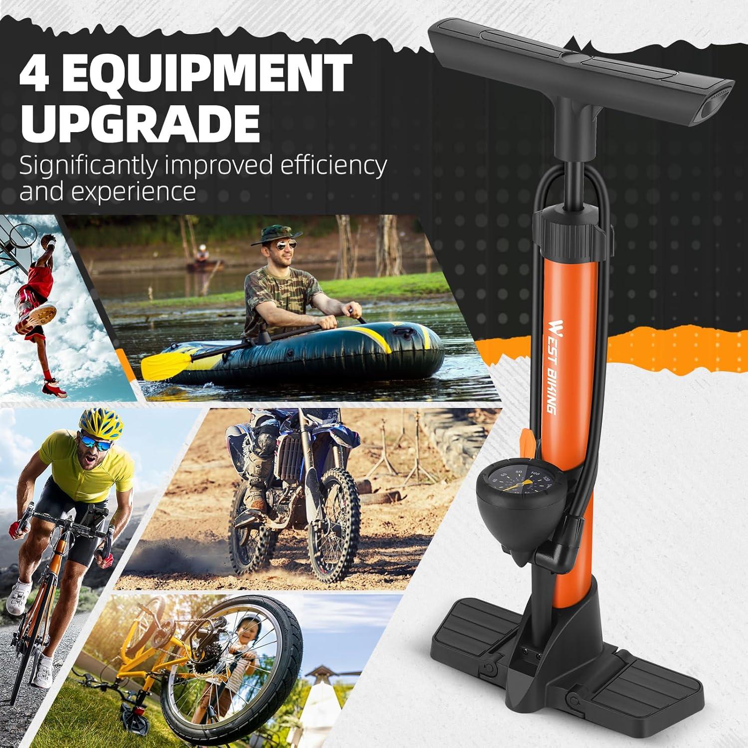Bomba de Pie West Biking 160 Psi con Manómetro Naranja