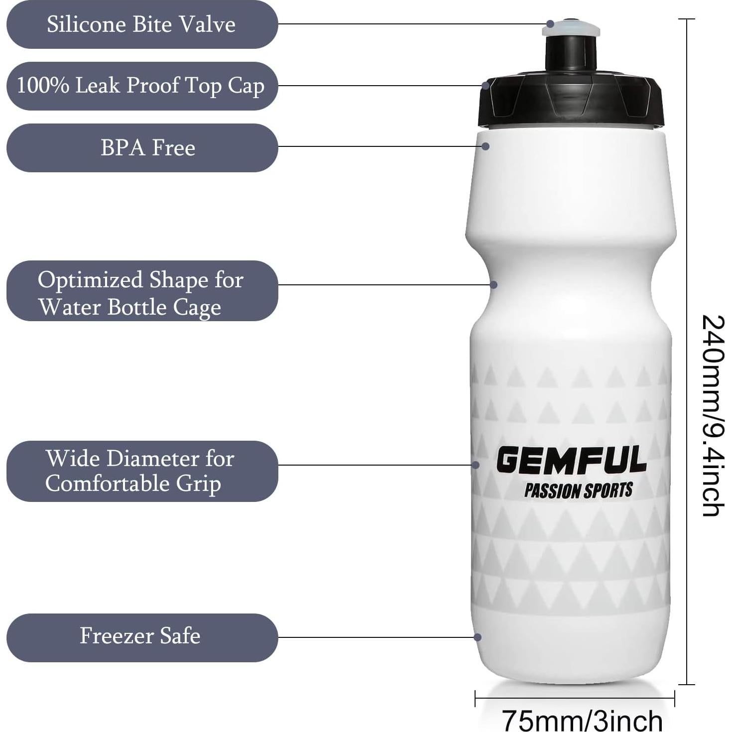 Botella de Agua Squeeze GEMFUL 750 ml Libre de BPA 2 Pzs