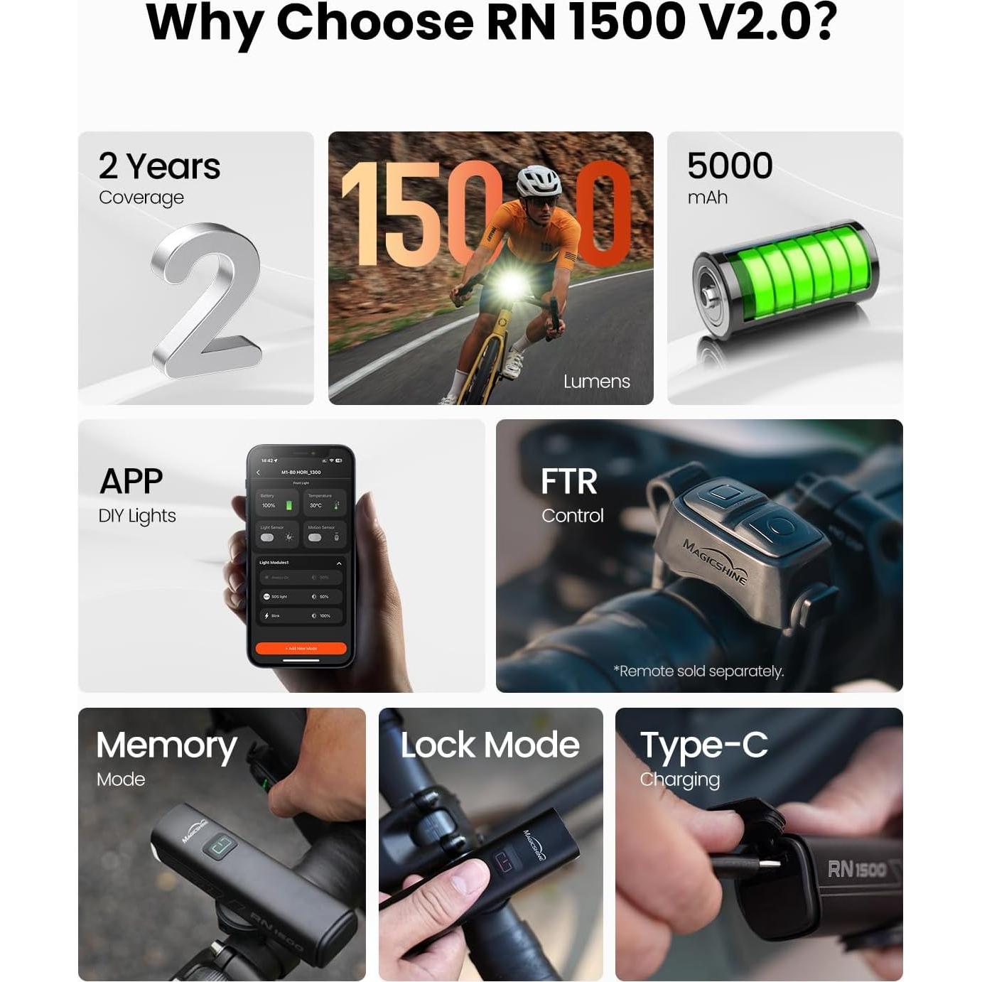 Luz de Bicicleta Magicshine RN1500 V2.0 1500 Lúmenes USB-C IPX7