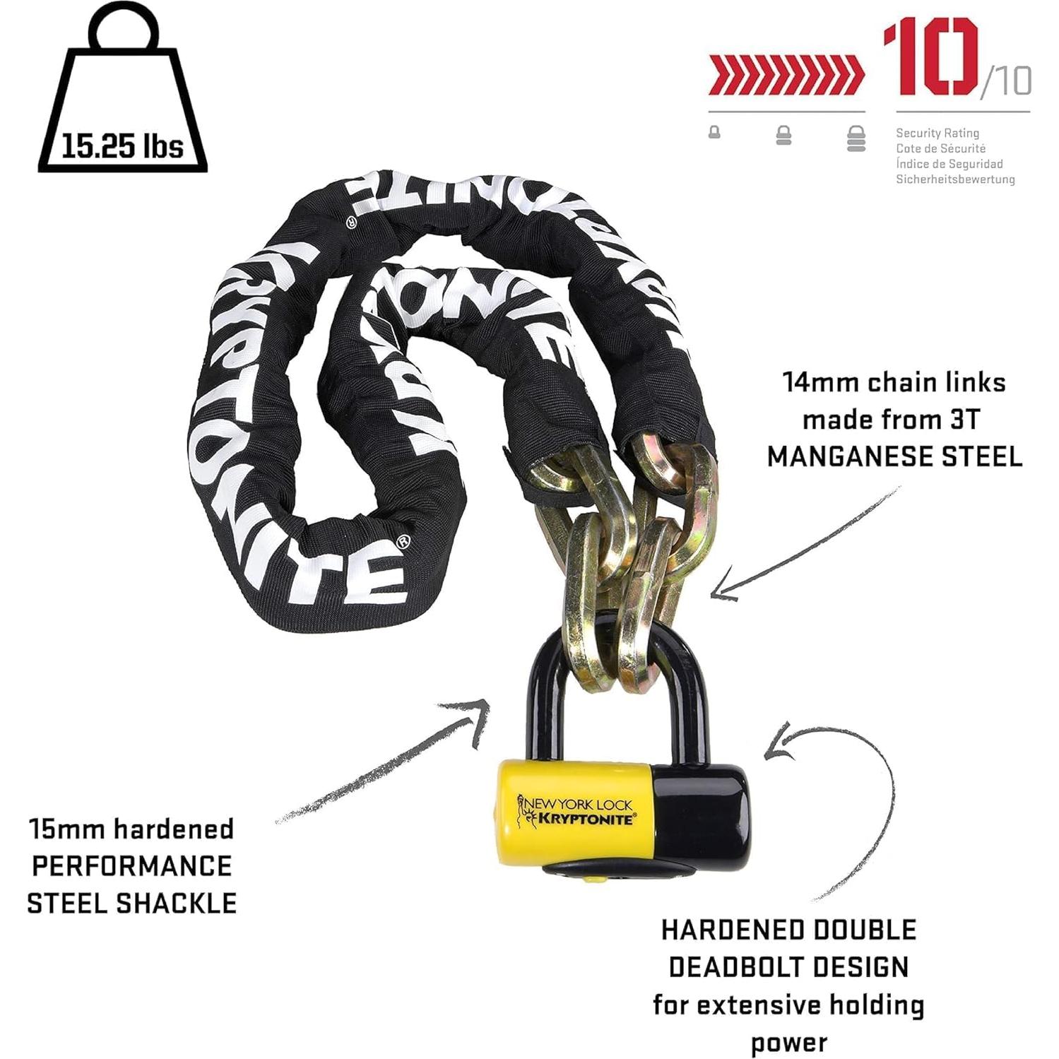 Cadena Kryptonite 1415 y Cerradura Disco Alta Seguridad