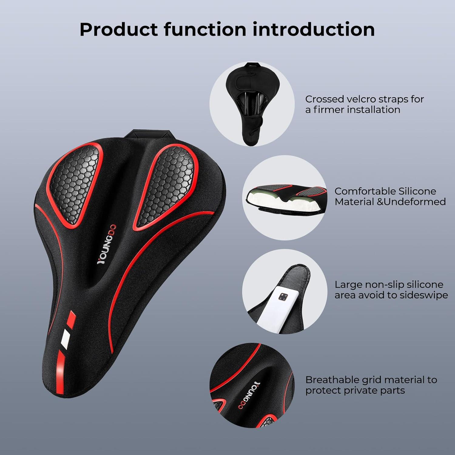 Cojín de Asiento de Bicicleta YOUNGDO Gel Impermeable Rojo