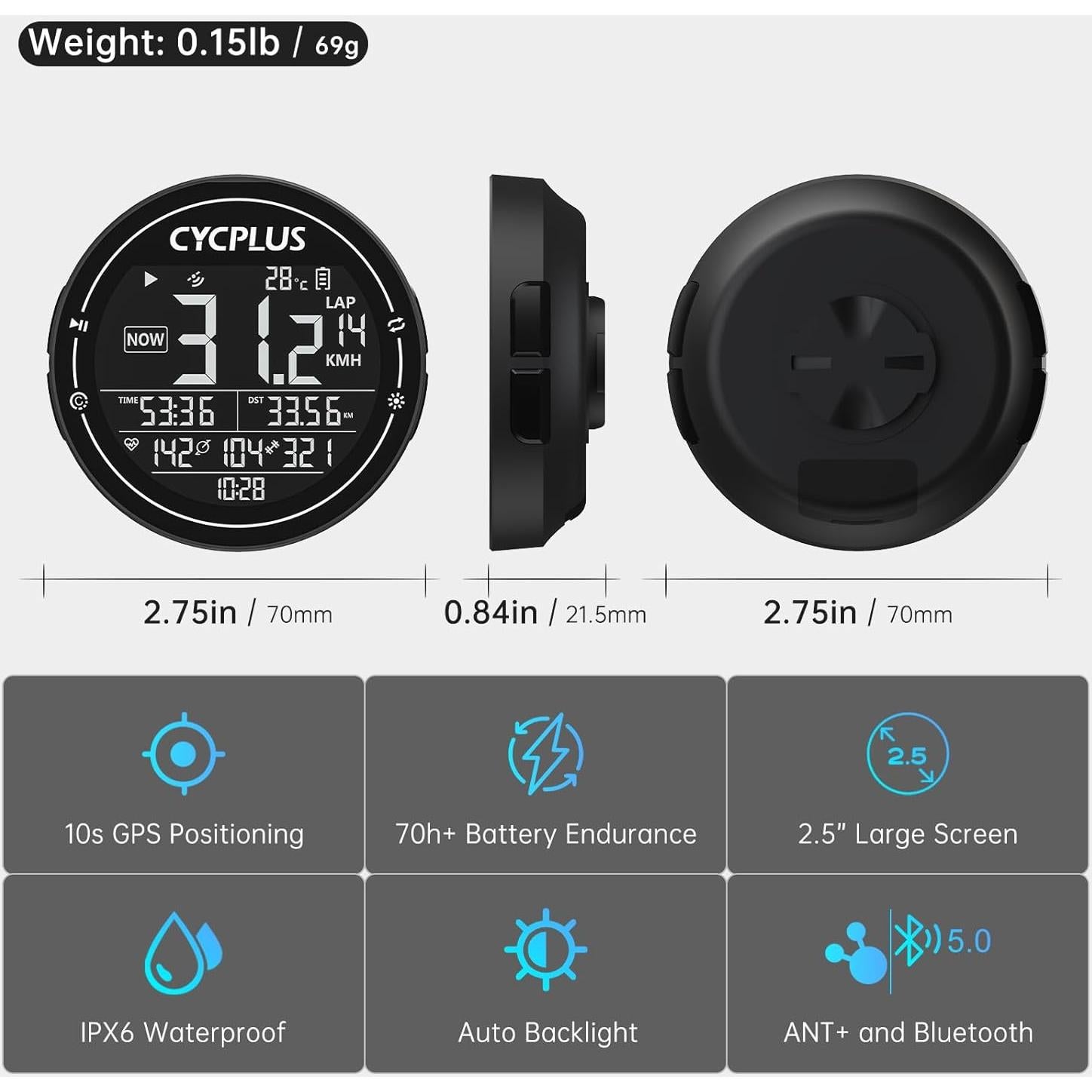 Computadora de Bicicleta CYCPLUS M2 GPS Inalámbrica 2.5"