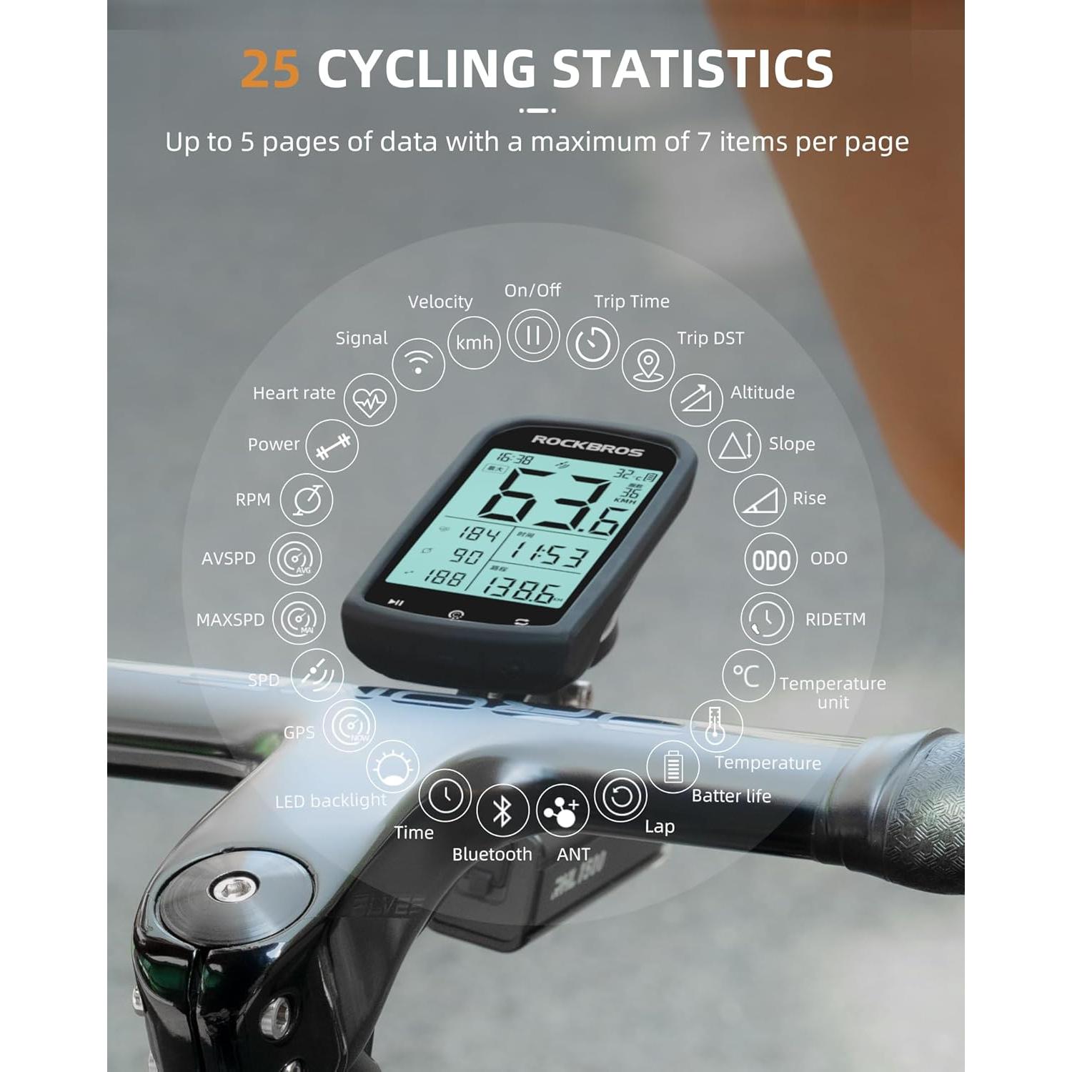 Computadora de Bicicleta ROCKBROS Inalámbrica GPS 2.9" LCD