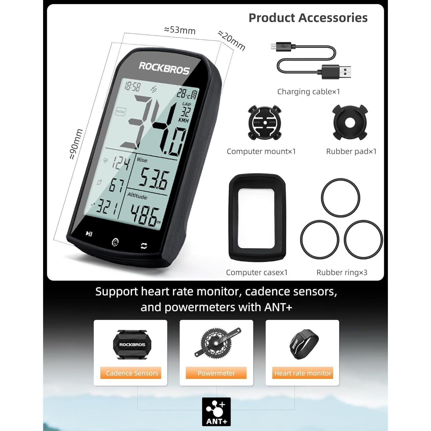 Computadora de Bicicleta ROCKBROS Inalámbrica GPS 2.9" LCD