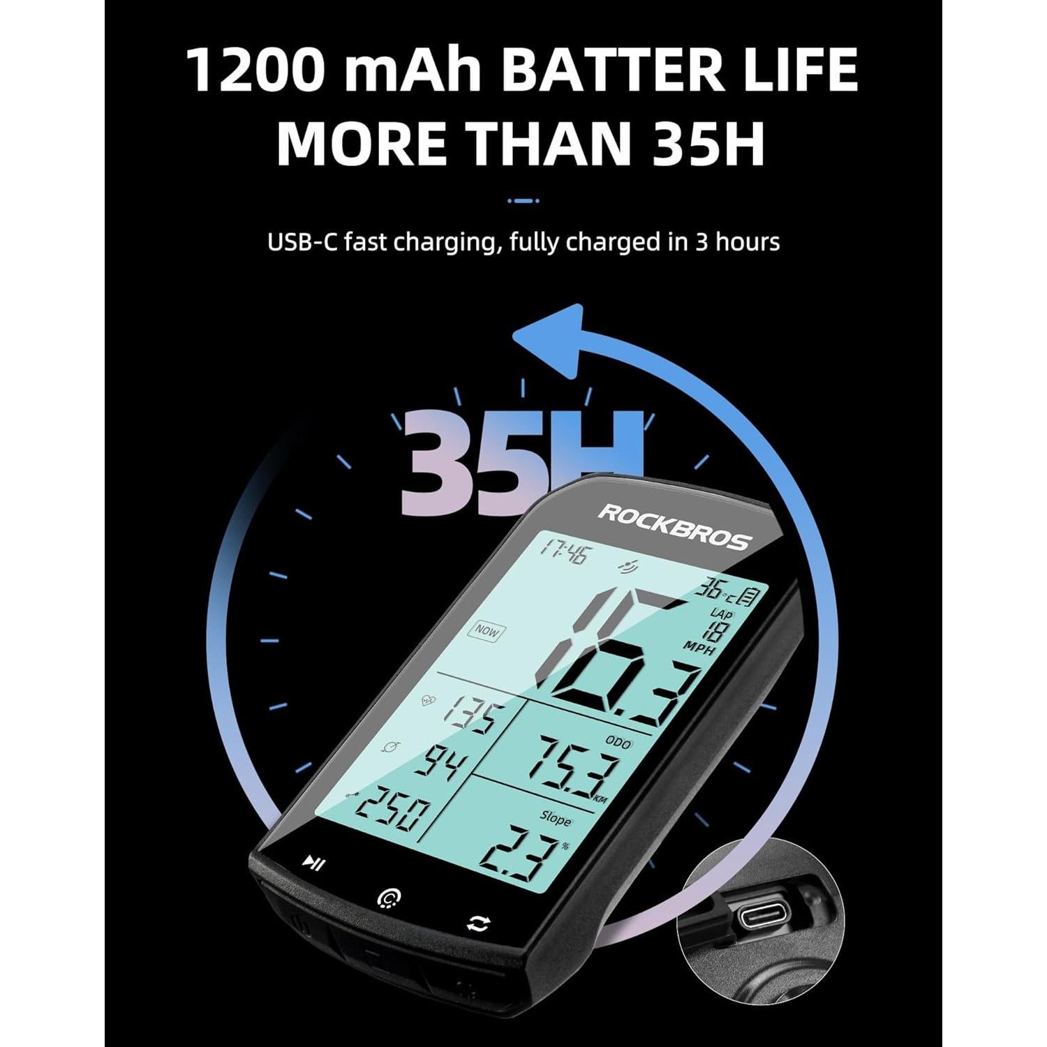 Computadora de Bicicleta ROCKBROS Inalámbrica GPS 2.9" LCD