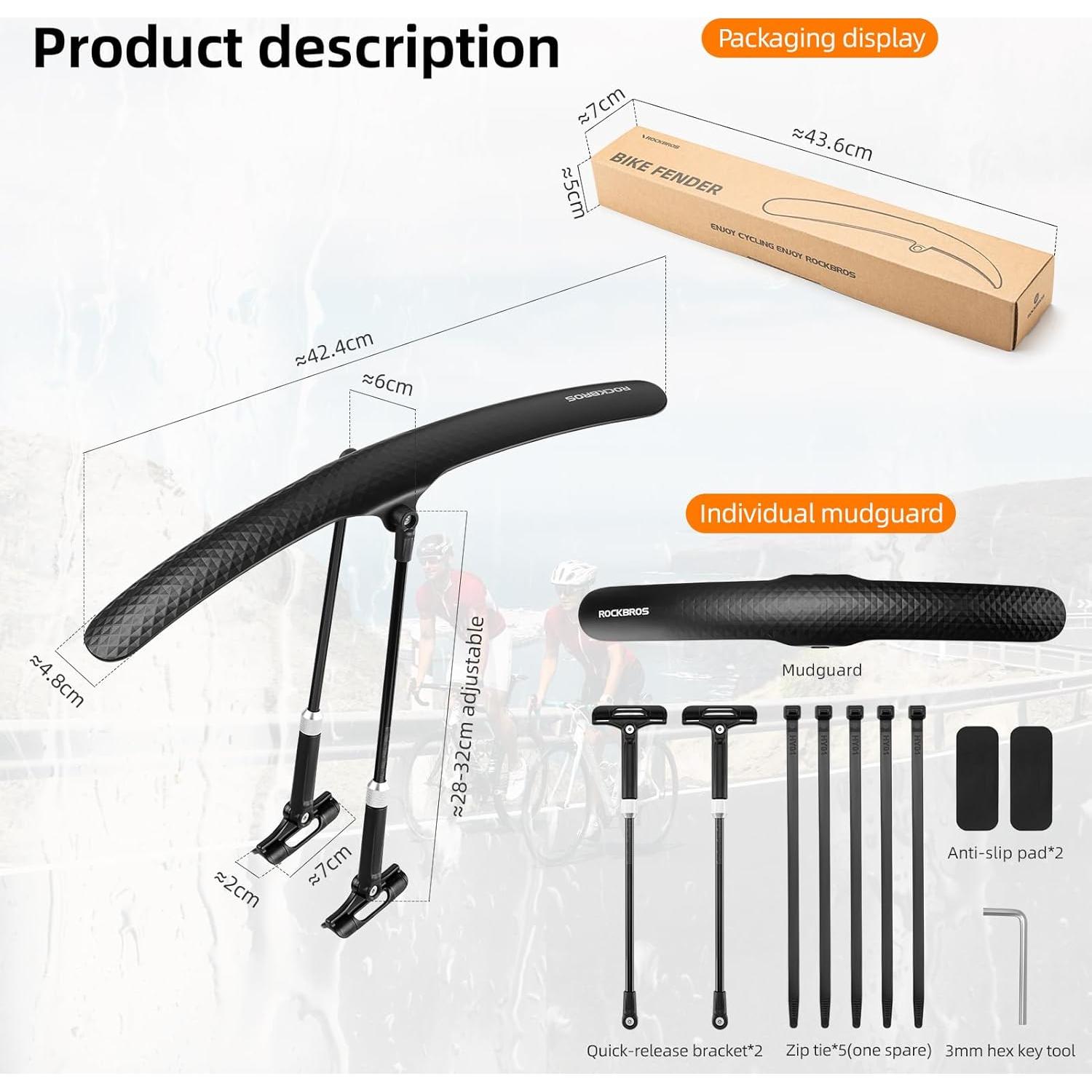 Guardabarros ROCKBROS Ajustable para Bicicleta 700C - Negro