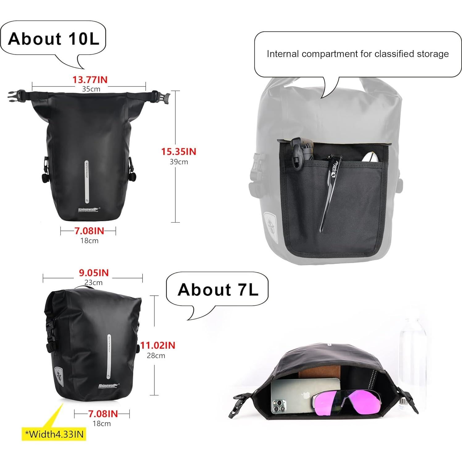 Bolsa de Alforja Impermeable Rhinowalk Y6202B 7L para Bicicleta