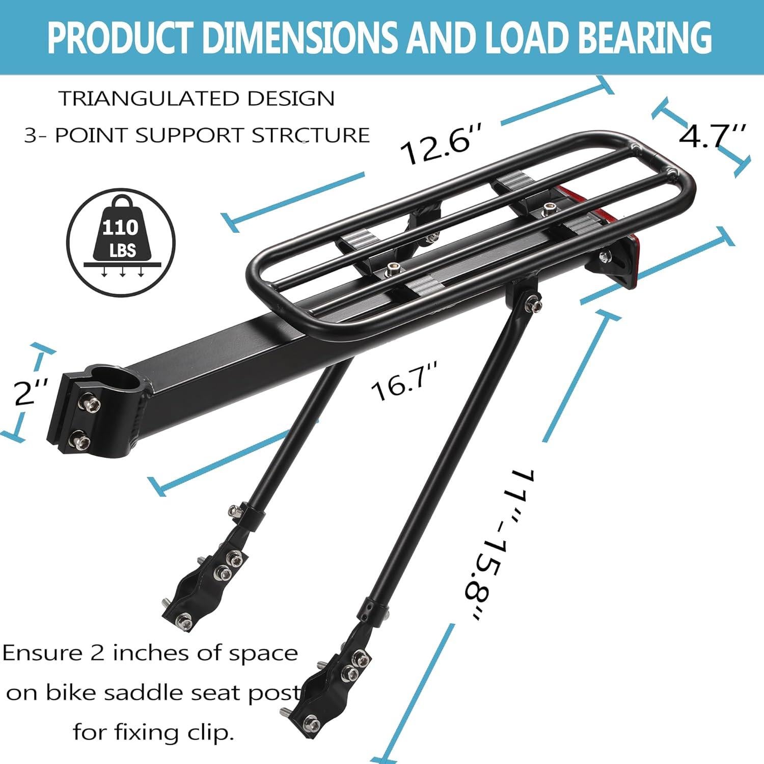 Portabicicletas Trasero YONTUO BCR13 Aluminio 50kg Negro