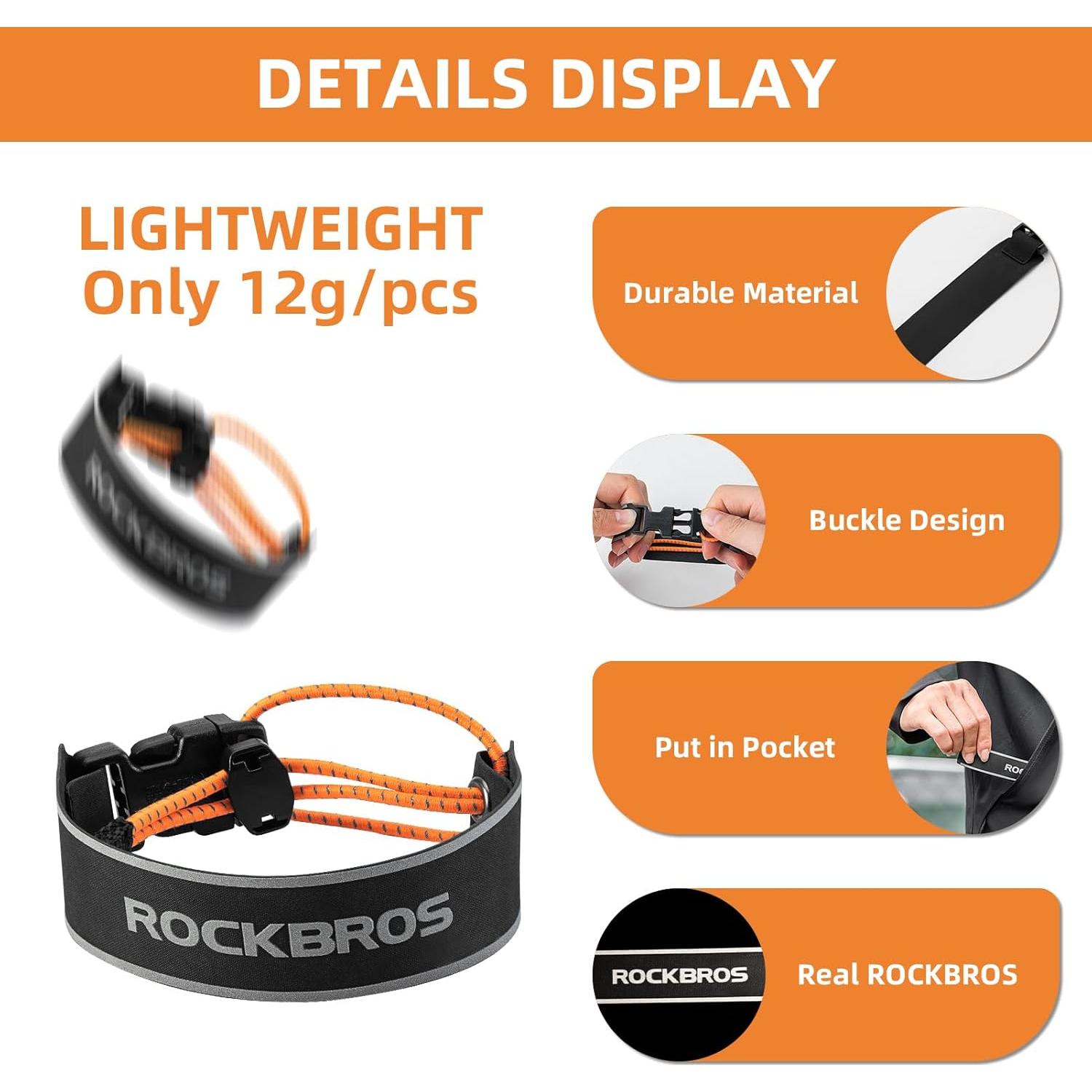 Correas Reflectantes para Pantalones ROCKBROS Ajustables 2 Pcs