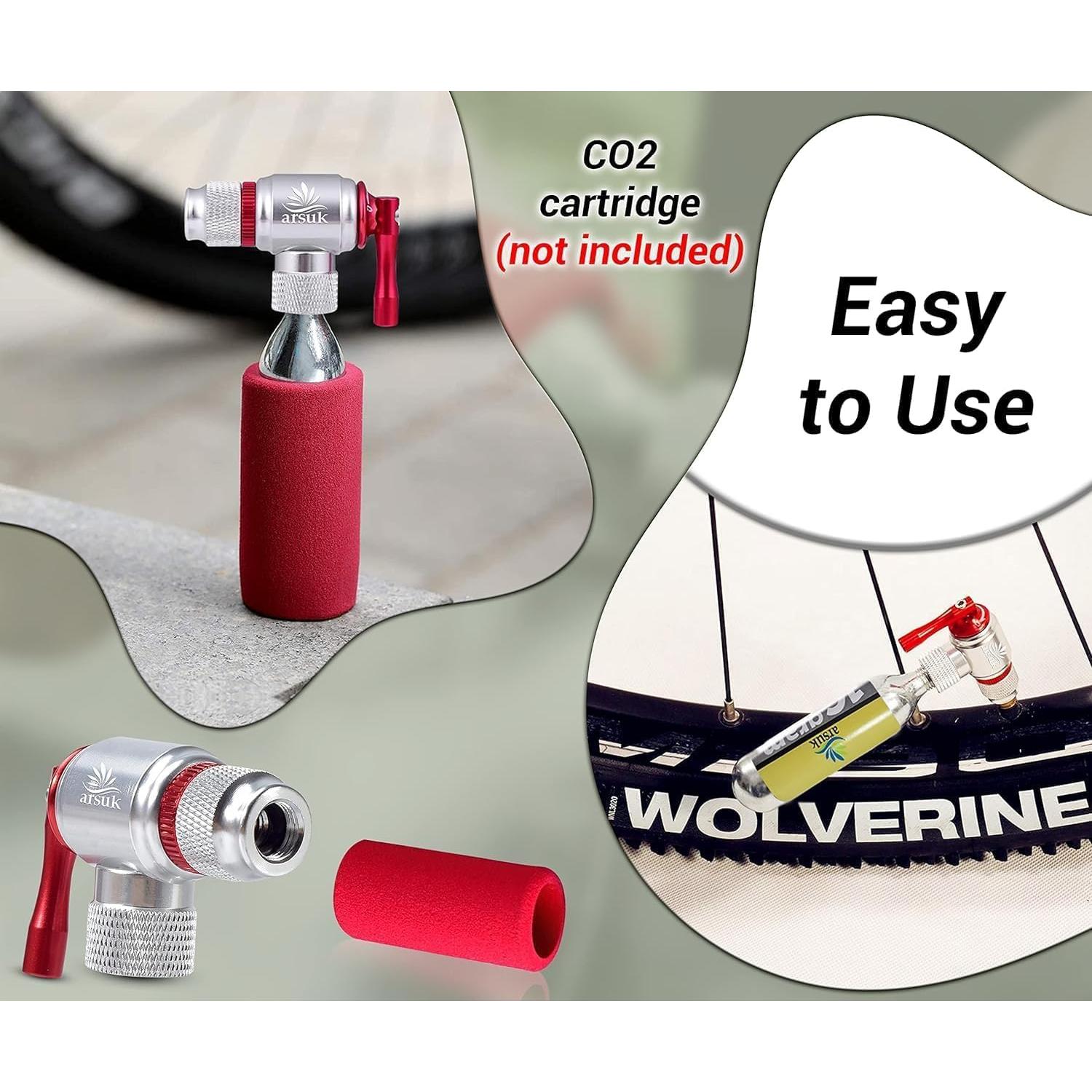 Inflador de Neumáticos CO2 ARSUK Mini para Bicicleta - Compatible con Presta y Schrader
