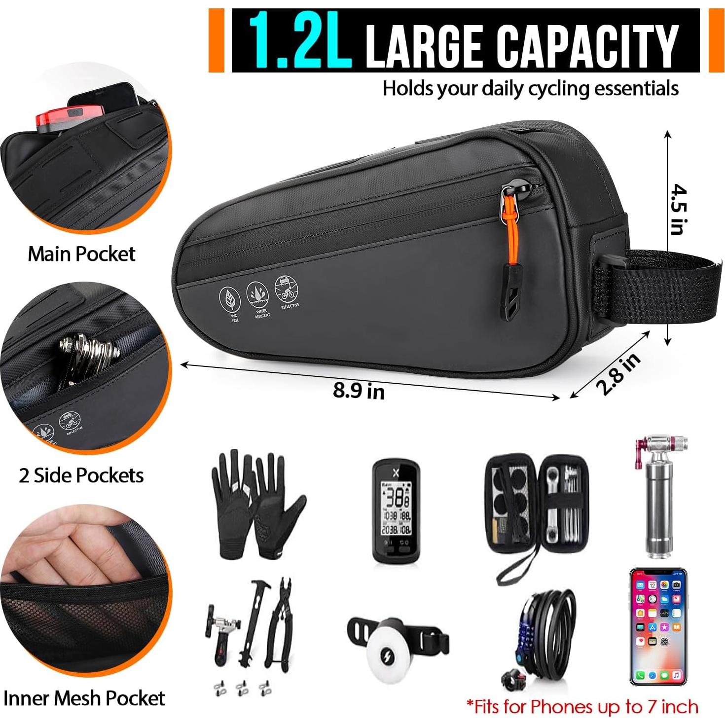 Bolsa de Marco para Bicicleta WOTOW Qjbk-24c1-ao 1.2L