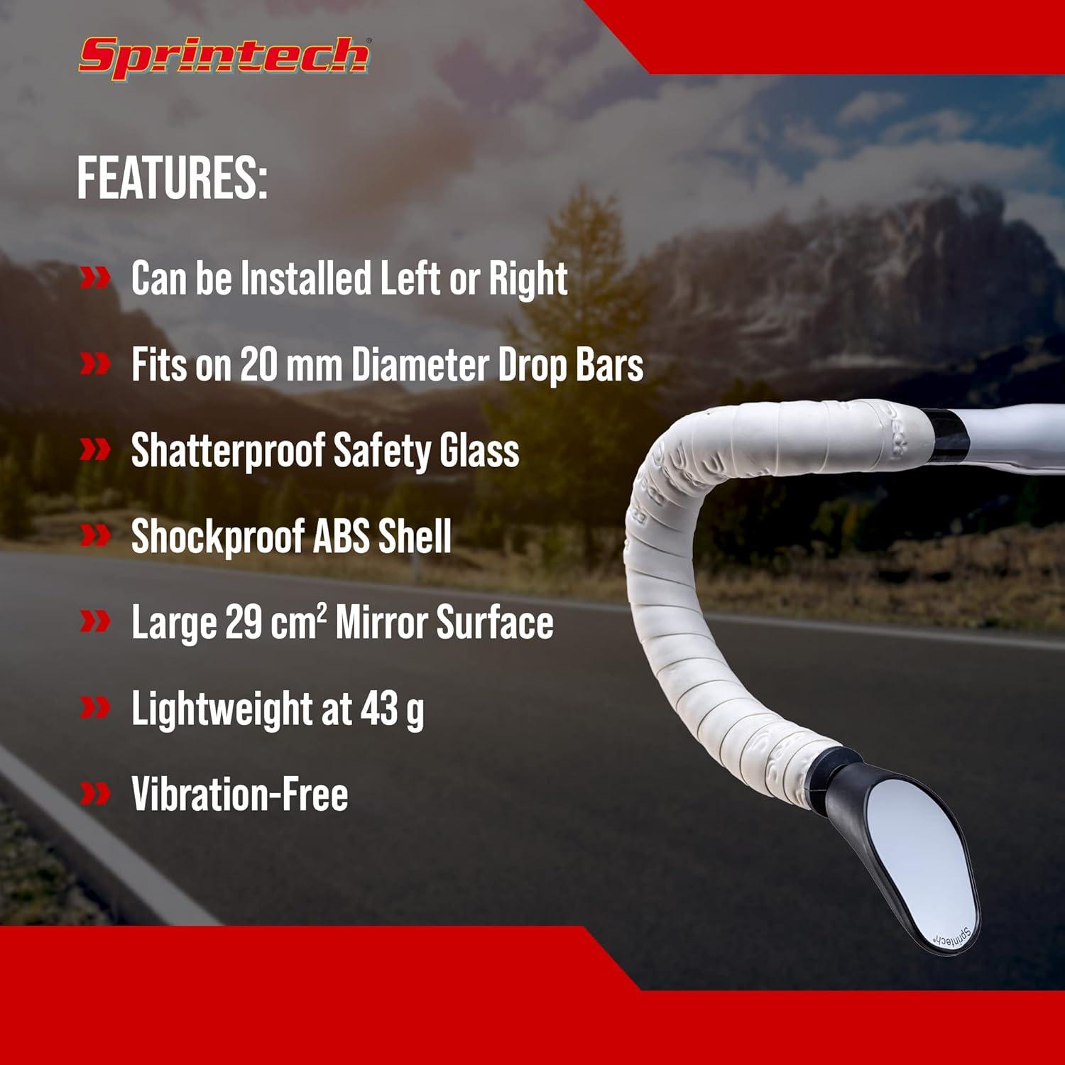 Espejo Convexo para Bicicleta Sprintech XL Negro - Montaje en Manillar