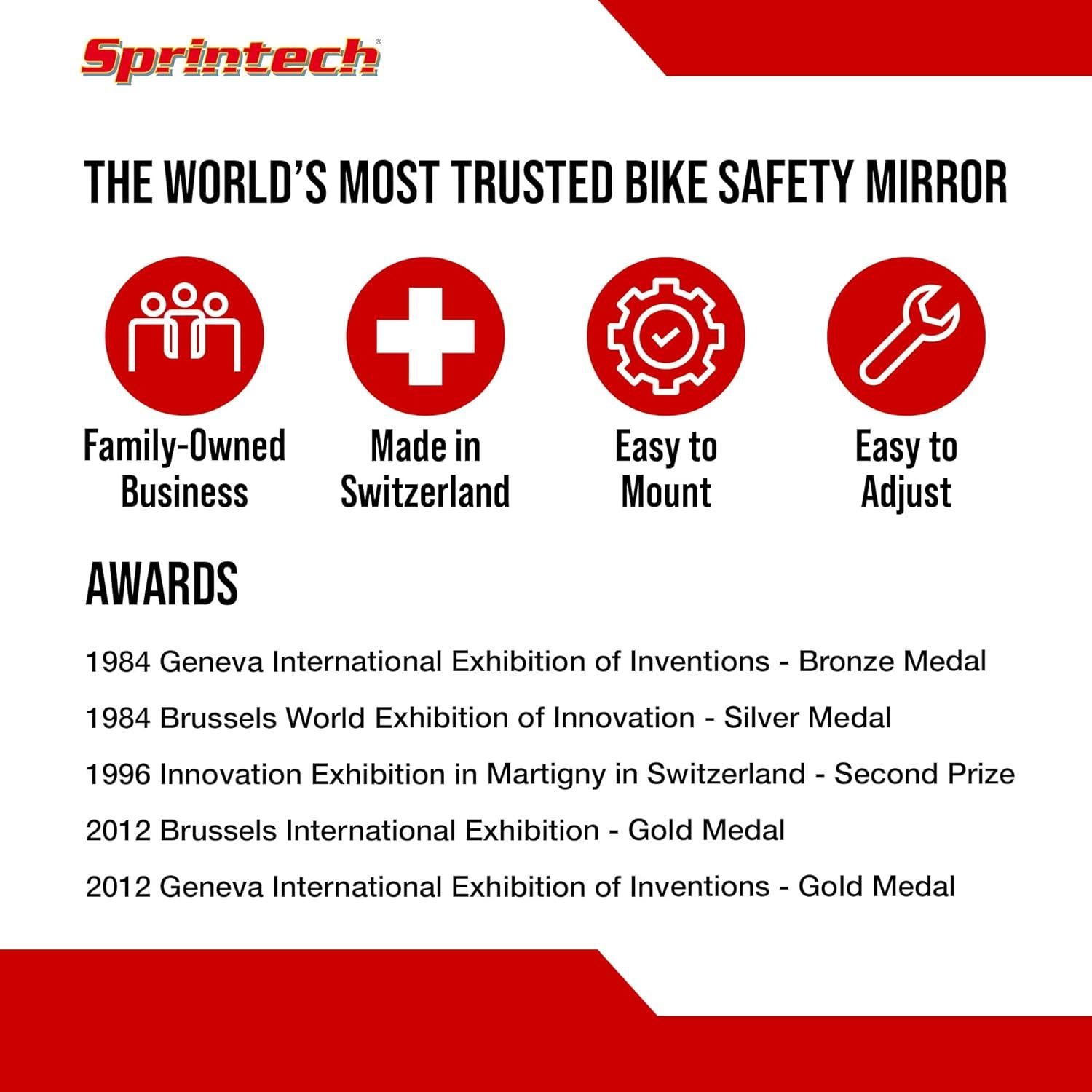 Espejo Convexo para Bicicleta Sprintech XL Negro - Montaje en Manillar