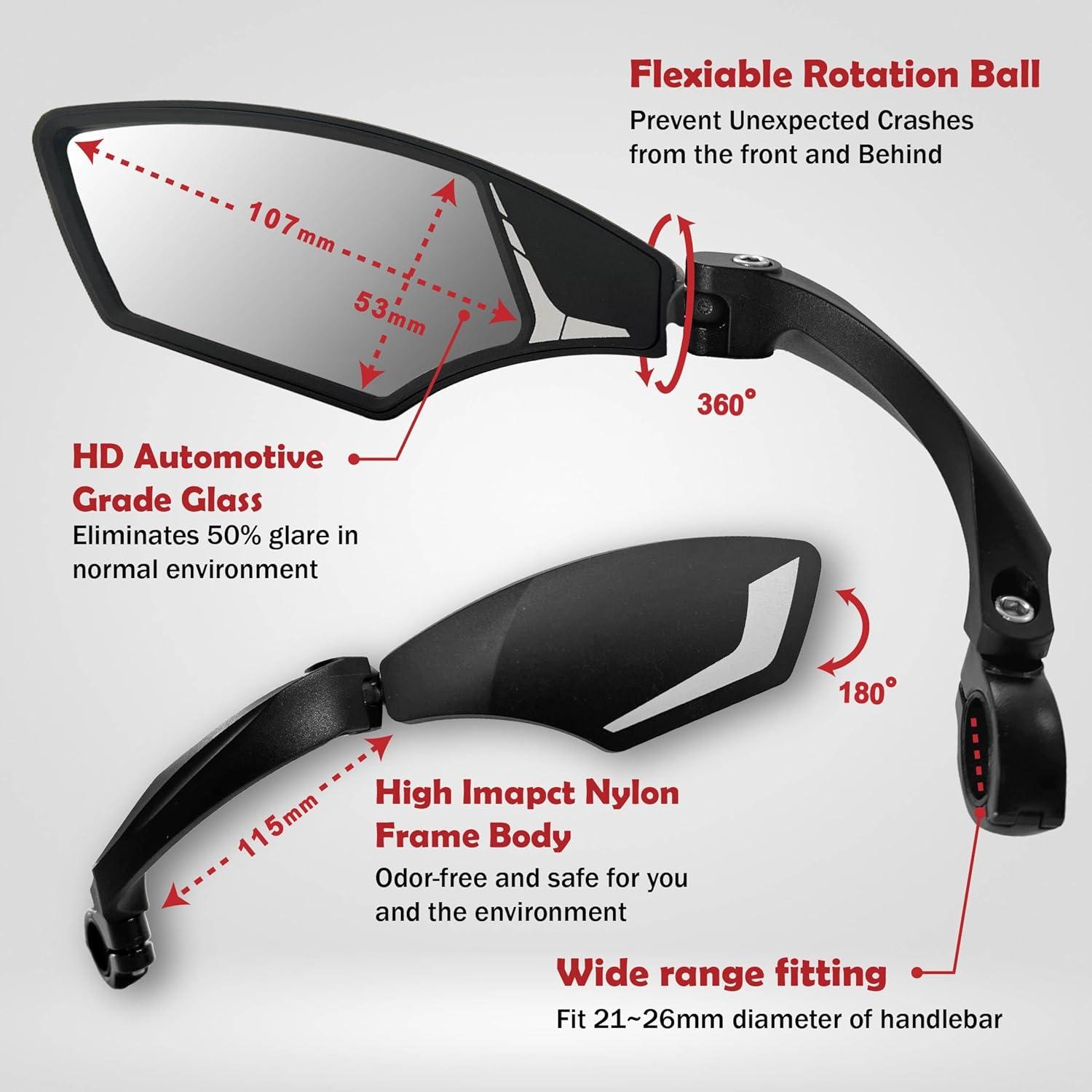 Espejo de Manillar Hafny HF-MR095 - Vidrio HD Ajustable 360°