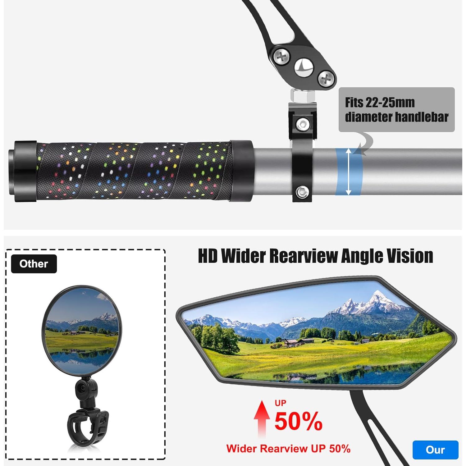 Espejos Retrovisores de Bicicleta Diyife 2 Pcs Ajustables HD