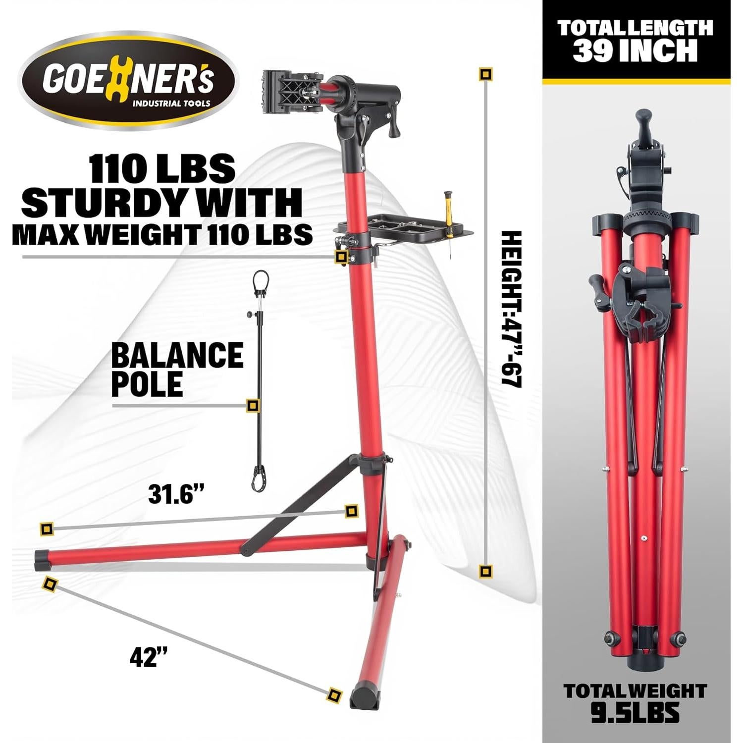 Soporte de Reparación de Bicicletas GOEHNER Aluminio 50 kg Rojo