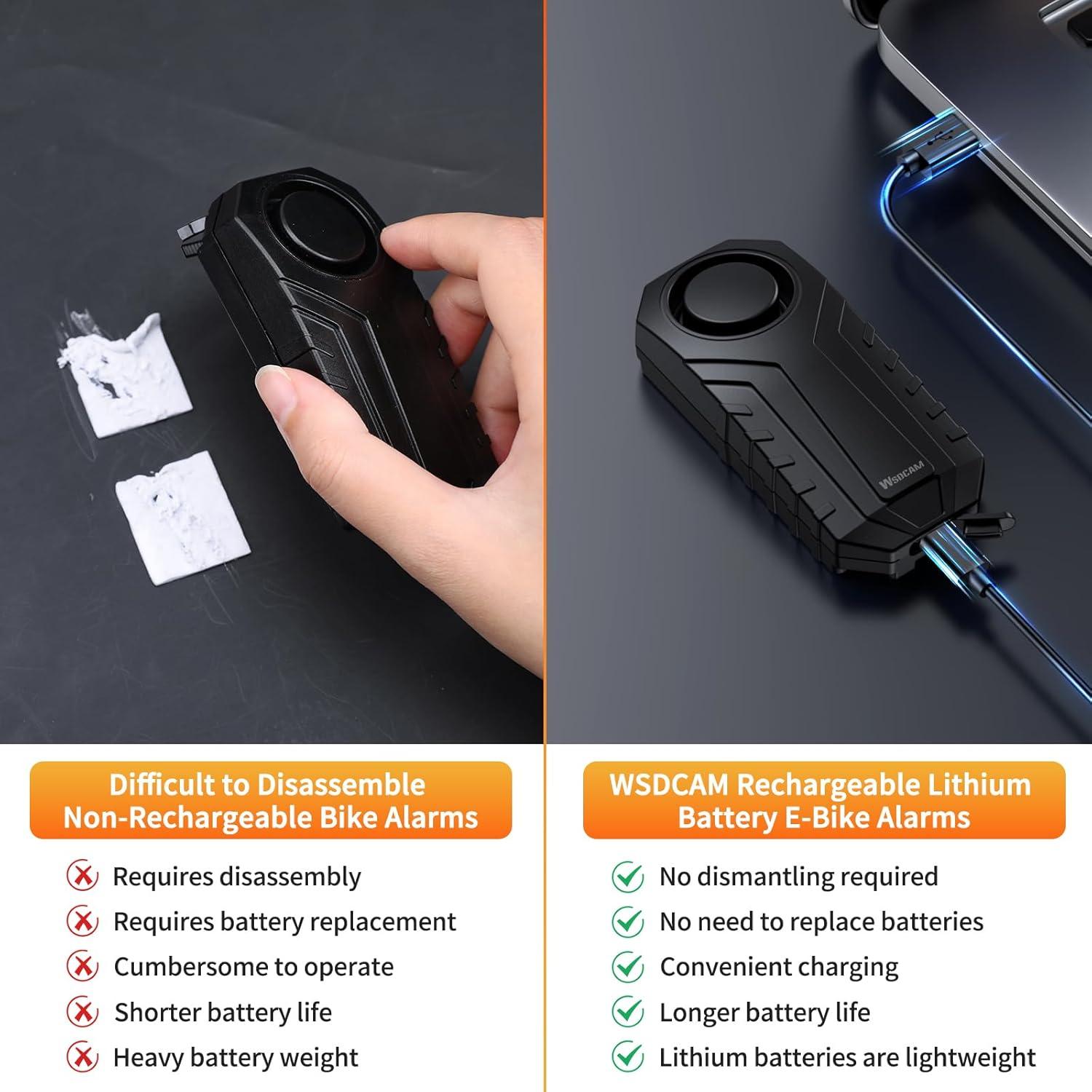 Alarma Inalámbrica para Bicicleta WSDCAM 113dB Recargable IP65