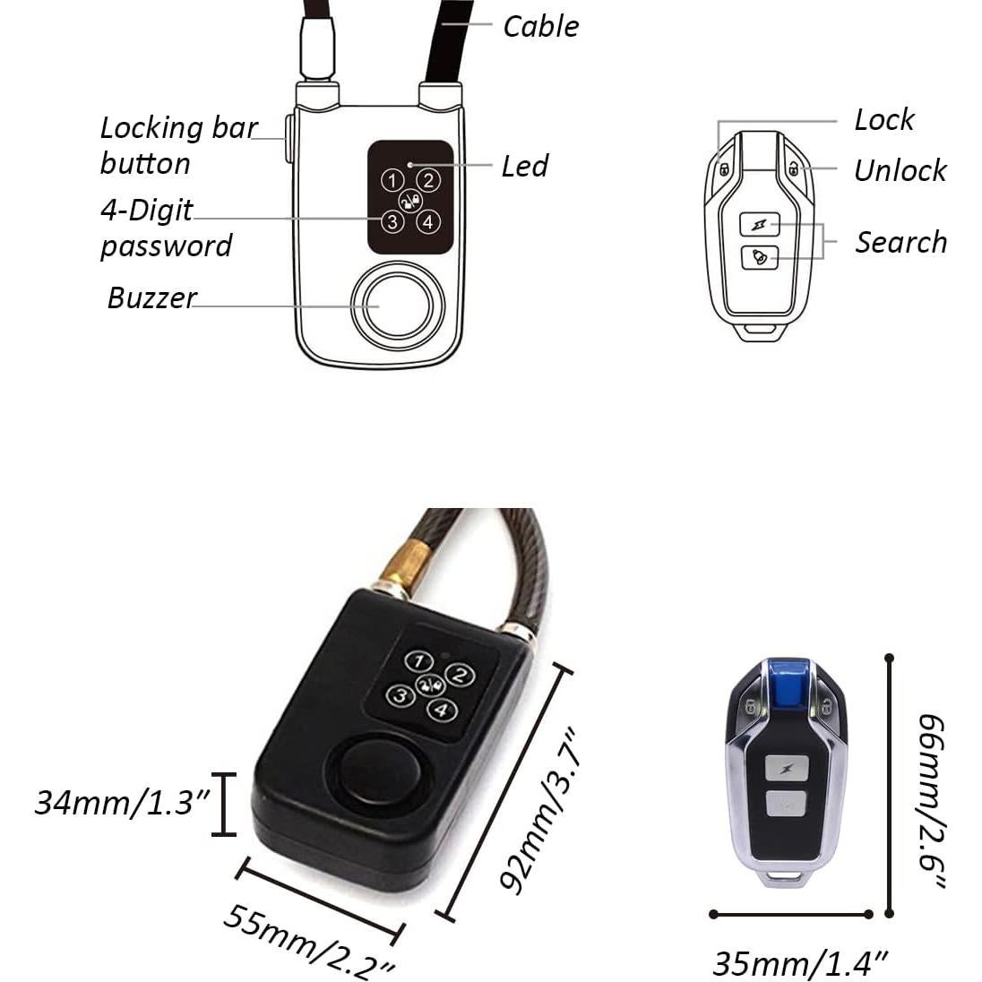 Candado de Alarma Antirrobo Mengshen para Bicicleta Azul