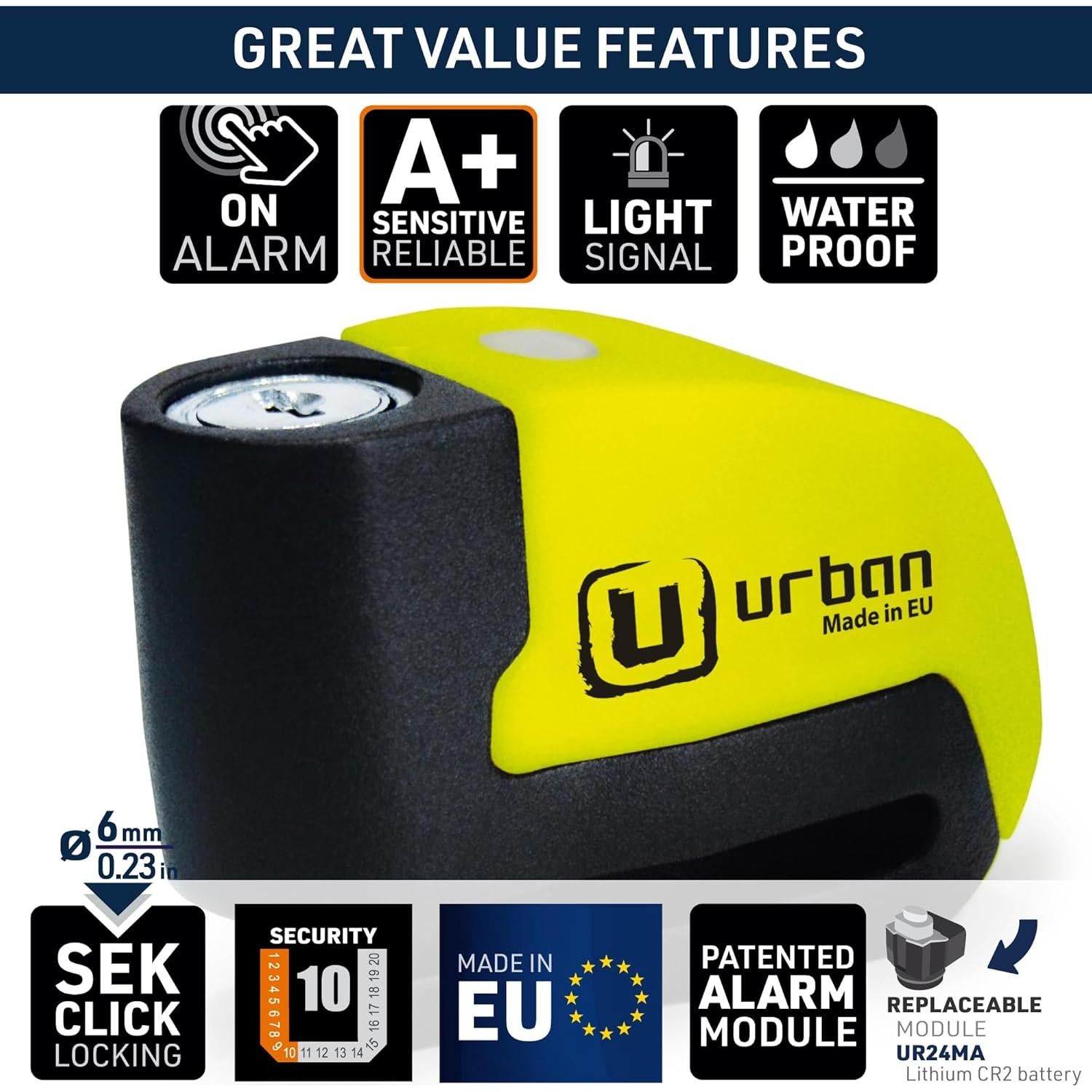 Cerradura de Disco URBAN UR6 con Alarma 120db Impermeable